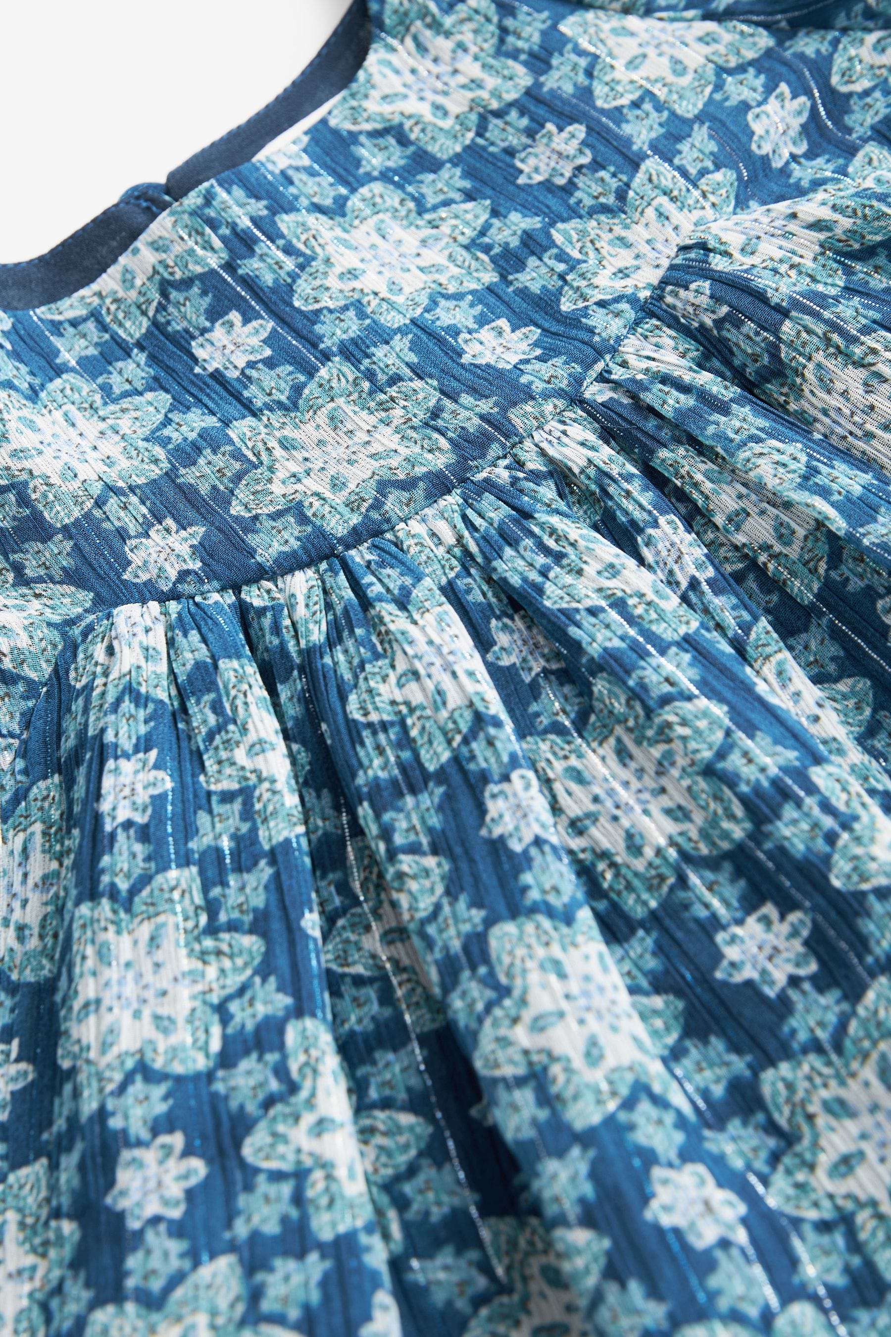 Blue Printed Puff Sleeve Dress (3-16yrs)