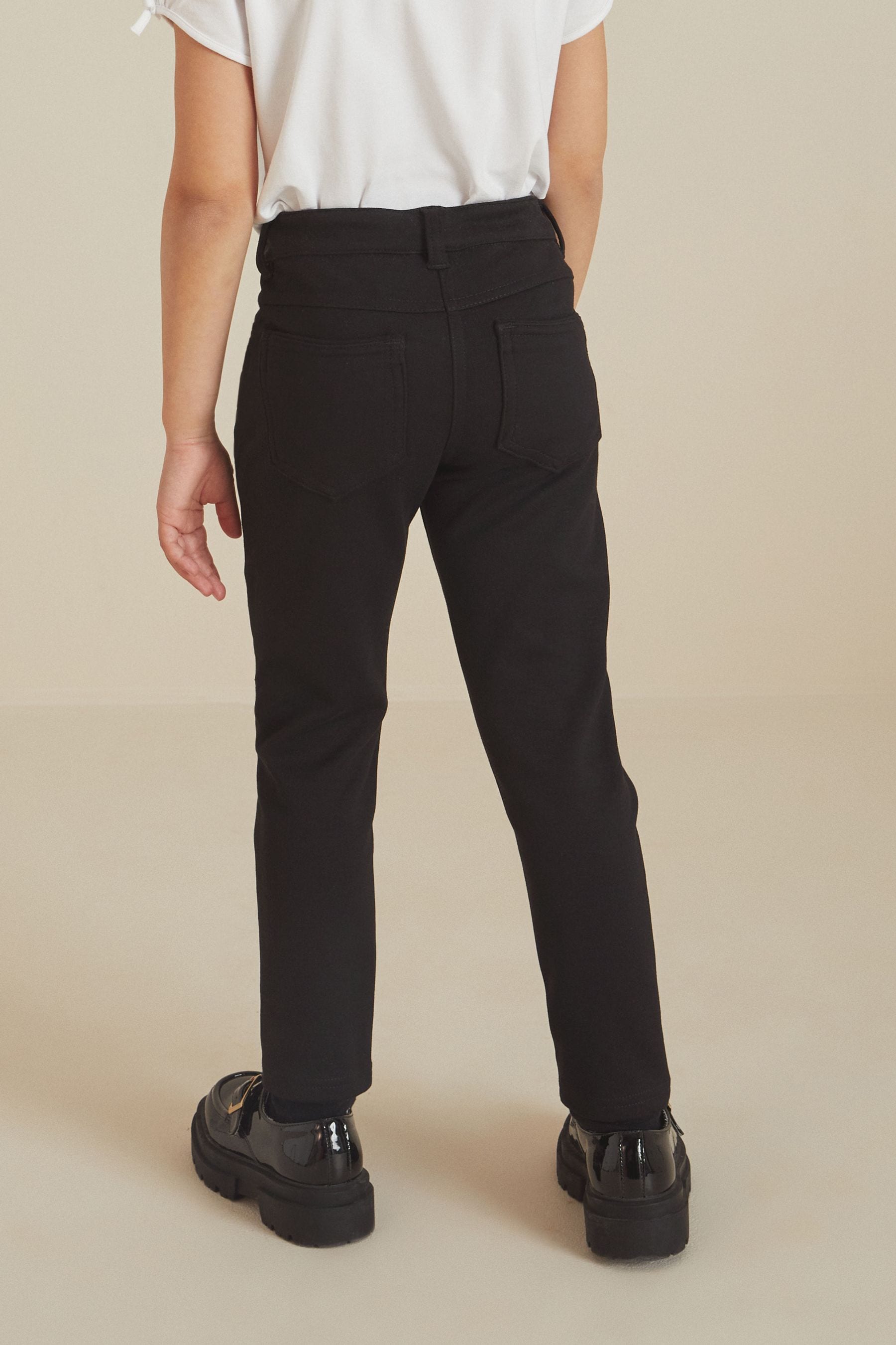 Dark Black Regular Length Jersey Stretch Skinny School Trousers (3-18yrs)