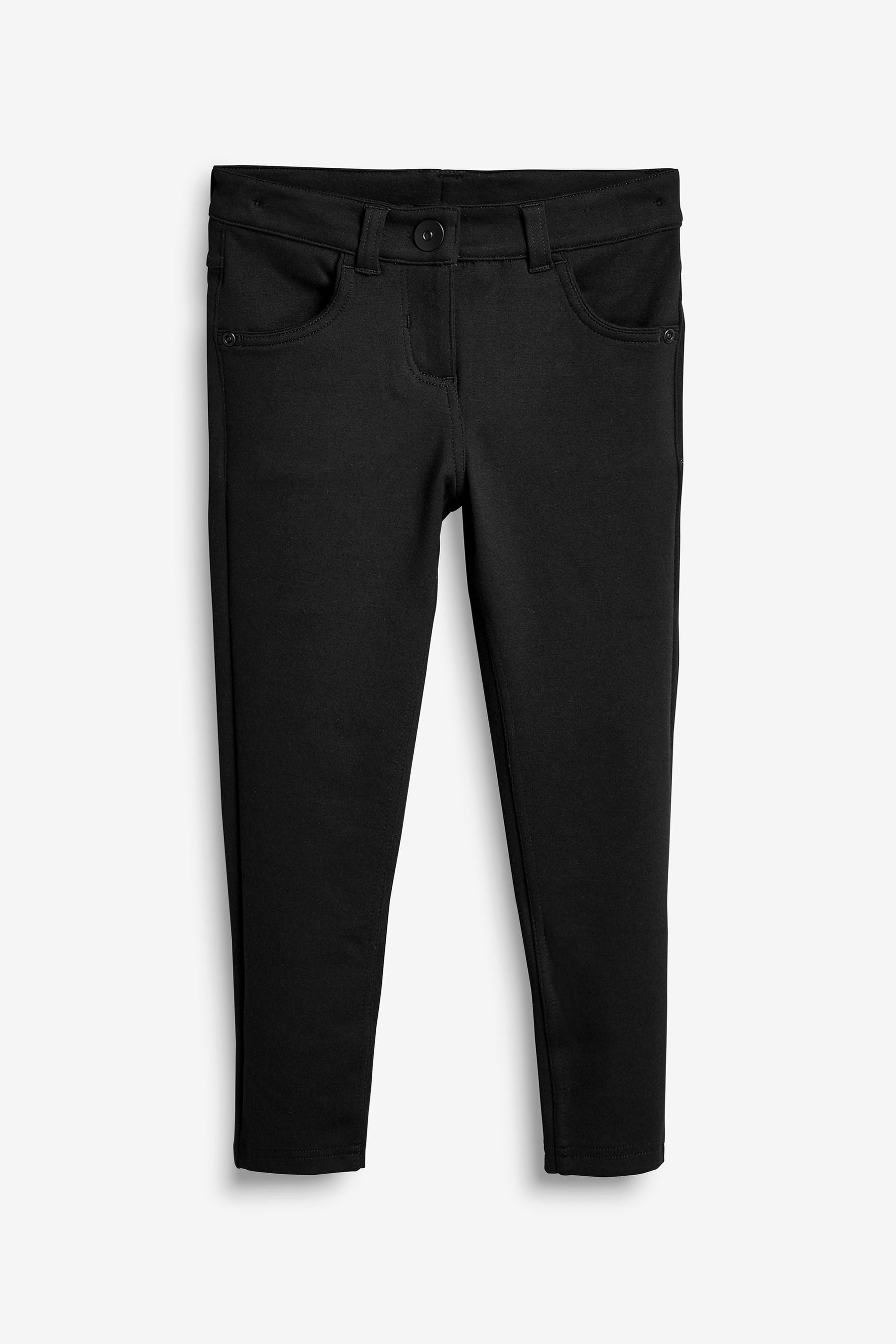 Dark Black Regular Length Jersey Stretch Skinny School Trousers (3-18yrs)