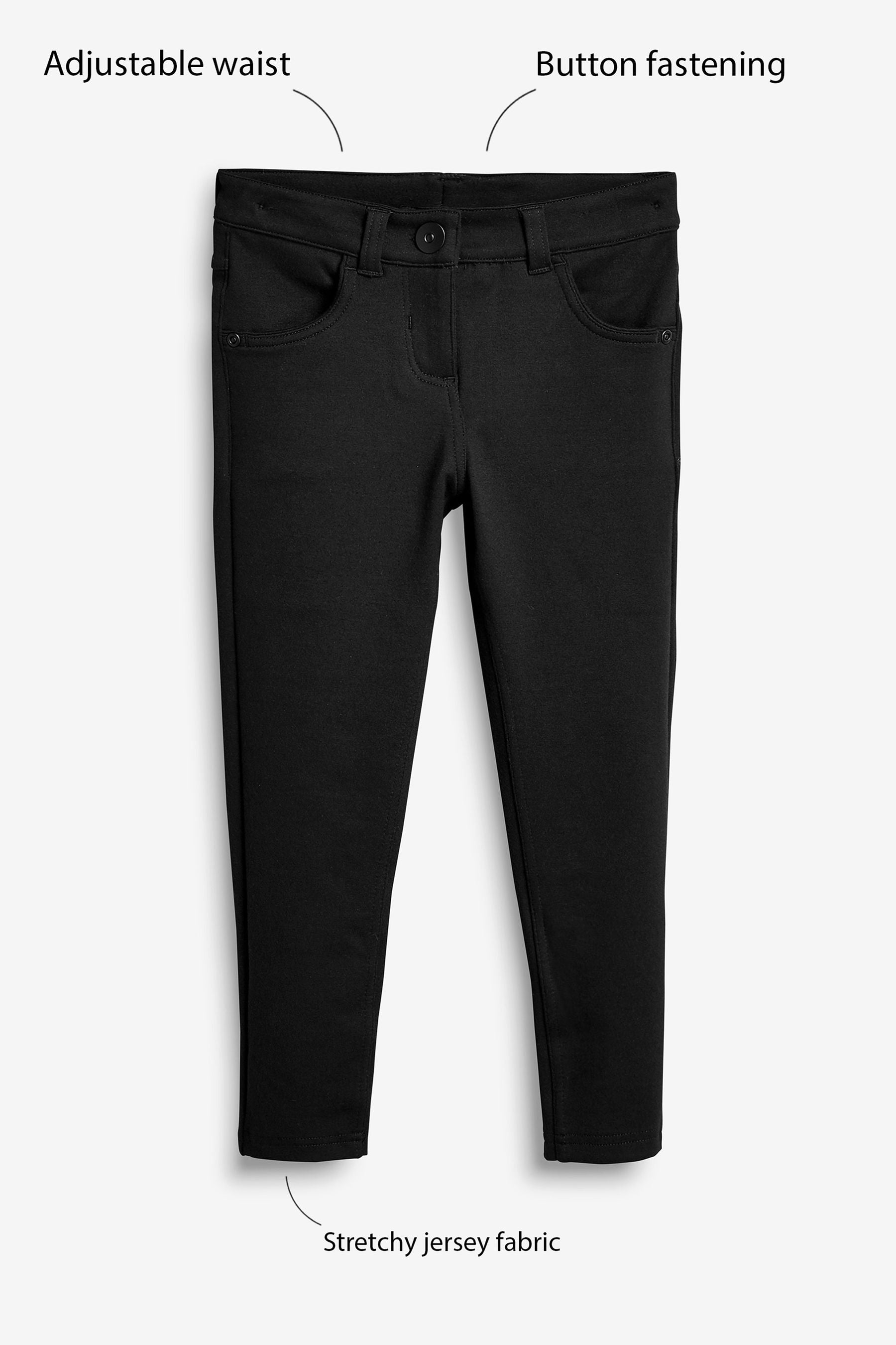 Dark Black Regular Length Jersey Stretch Skinny School Trousers (3-18yrs)