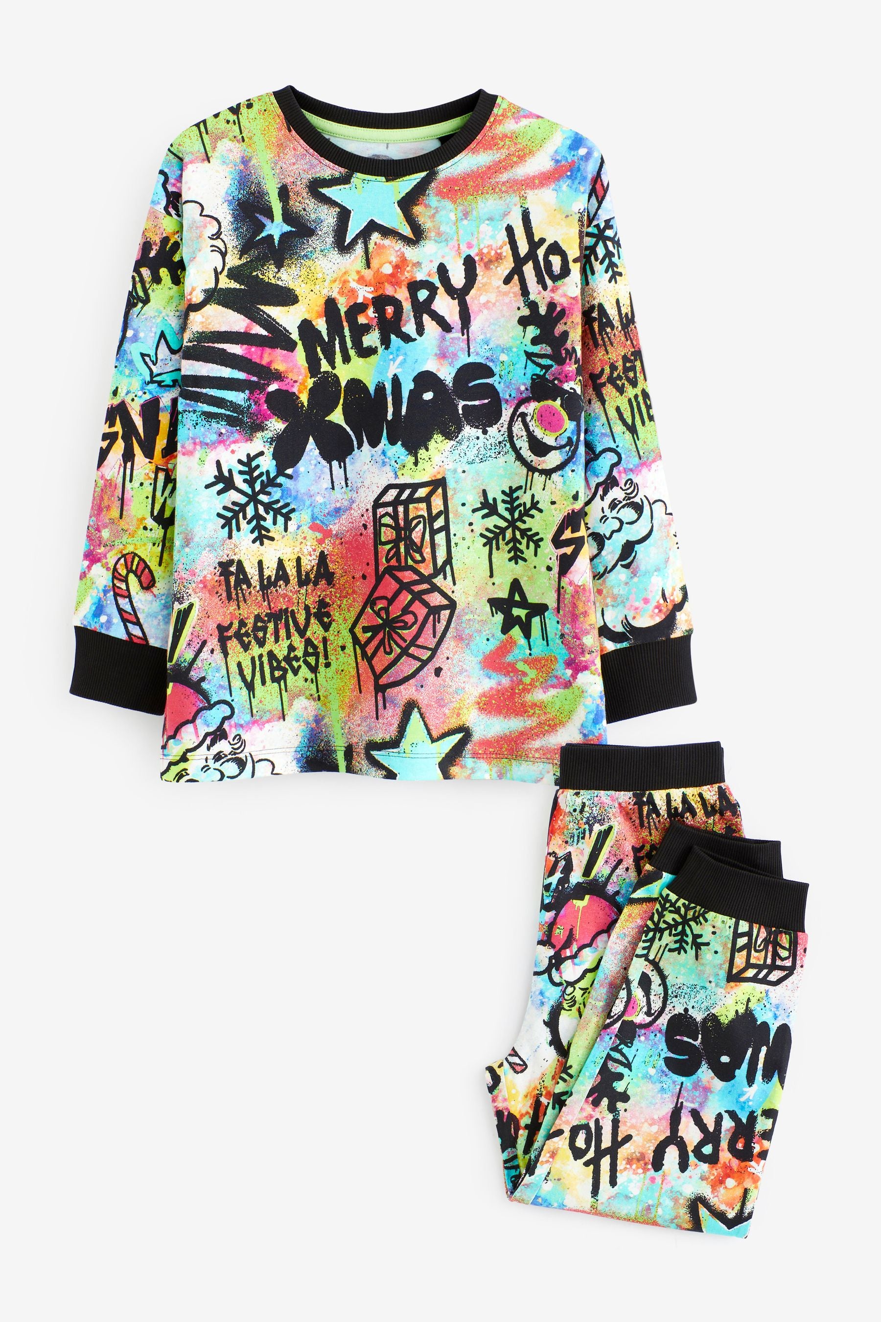 Multi Fluro Graffiti Christmas Pyjamas (3-16yrs)