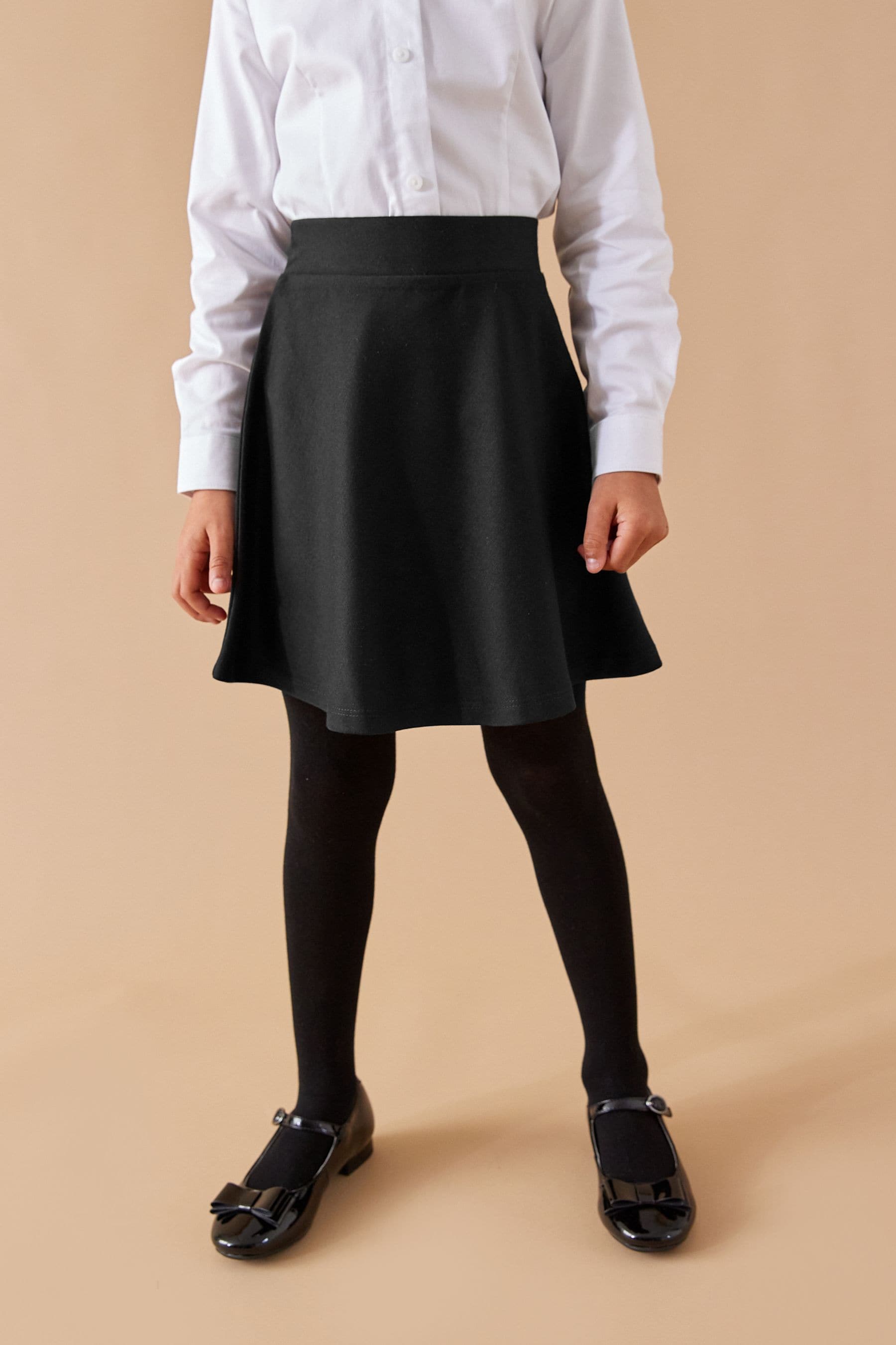 Black Regular Length Jersey Stretch Pull-On School Skater Skirt (3-17yrs)