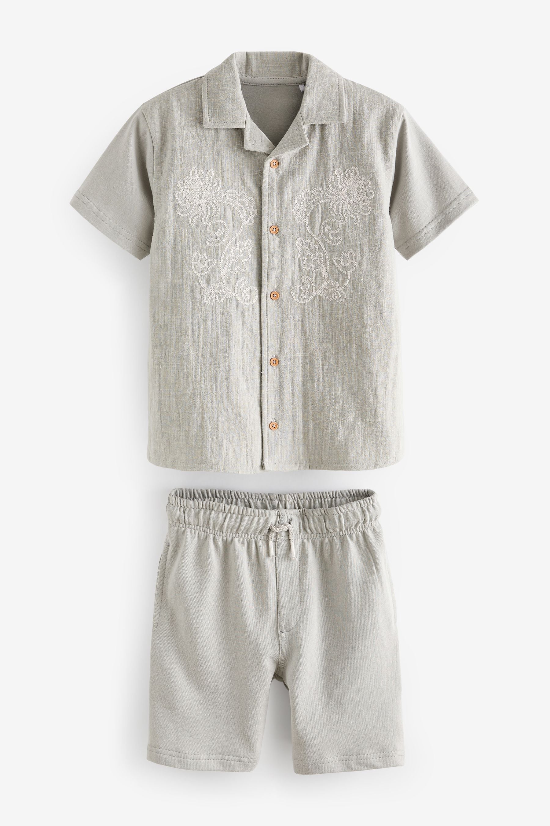 Grey Embroidered Jersey Shirt and Shorts Set (3-16yrs)