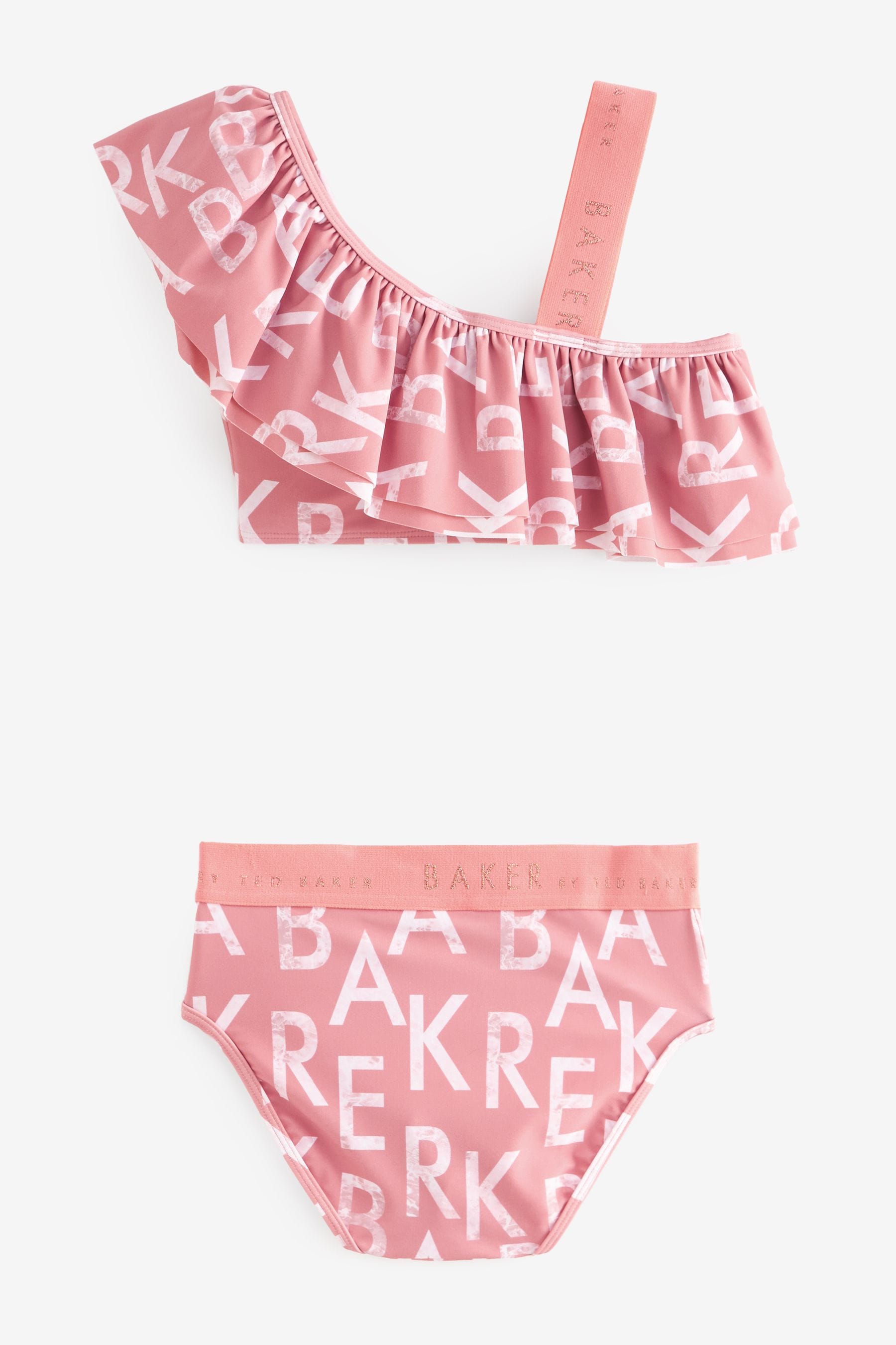 Coral Pink Baker by Ted Baker Frilled Logo Bikini