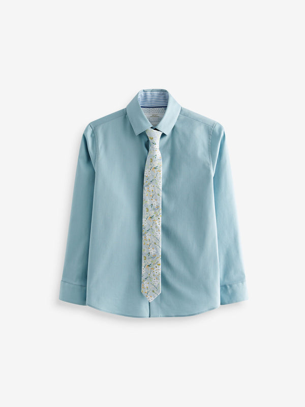 Mineral Long Sleeve 100% Cotton Shirt with Tie Set (3-16yrs)