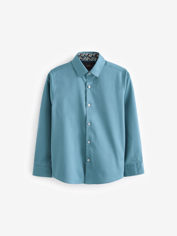 Teal Blue Long Sleeve Long Sleeves Smart Trimmed Shirt (3-16yrs)