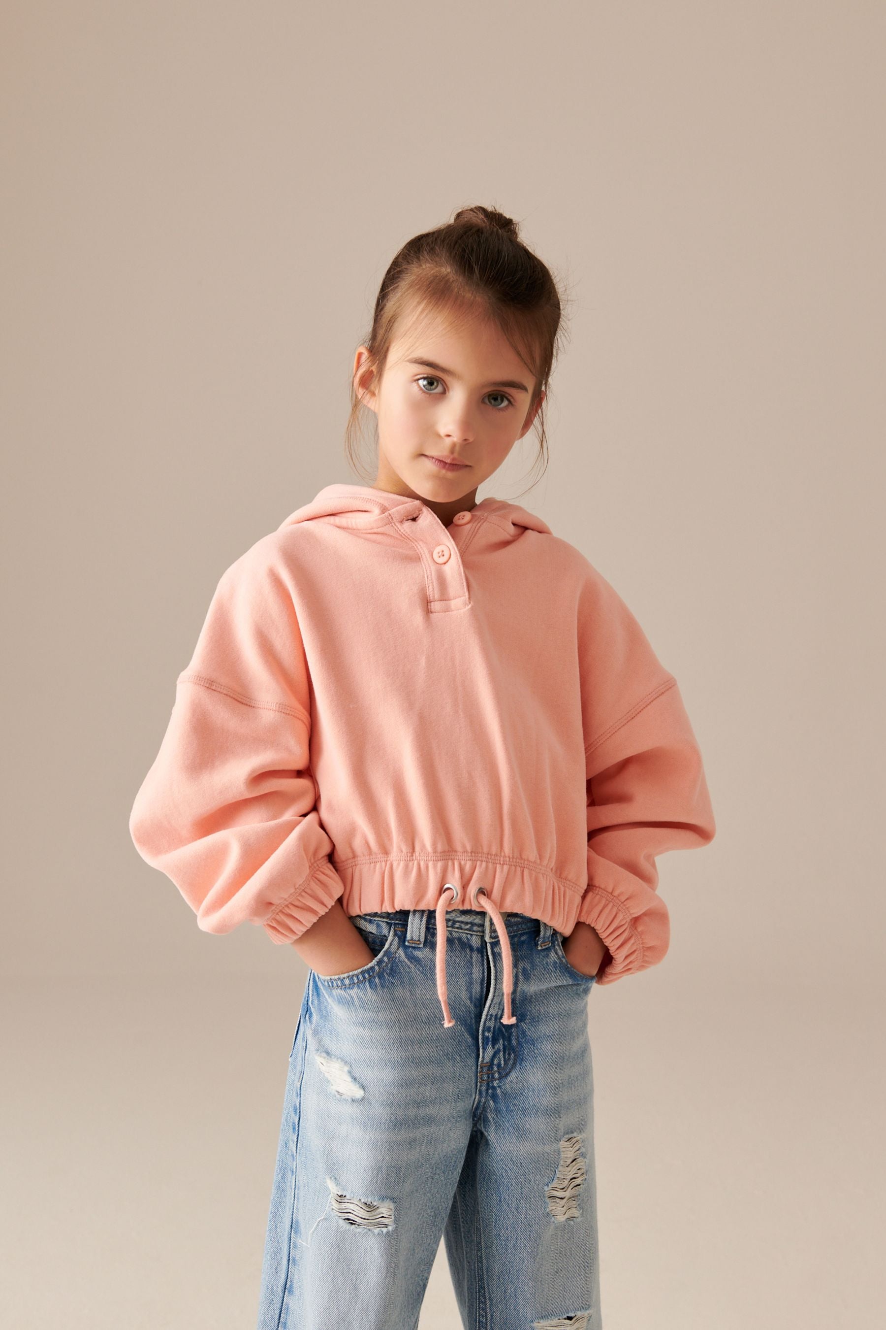 Peach Pink Cropped Hoodie (3-16yrs)