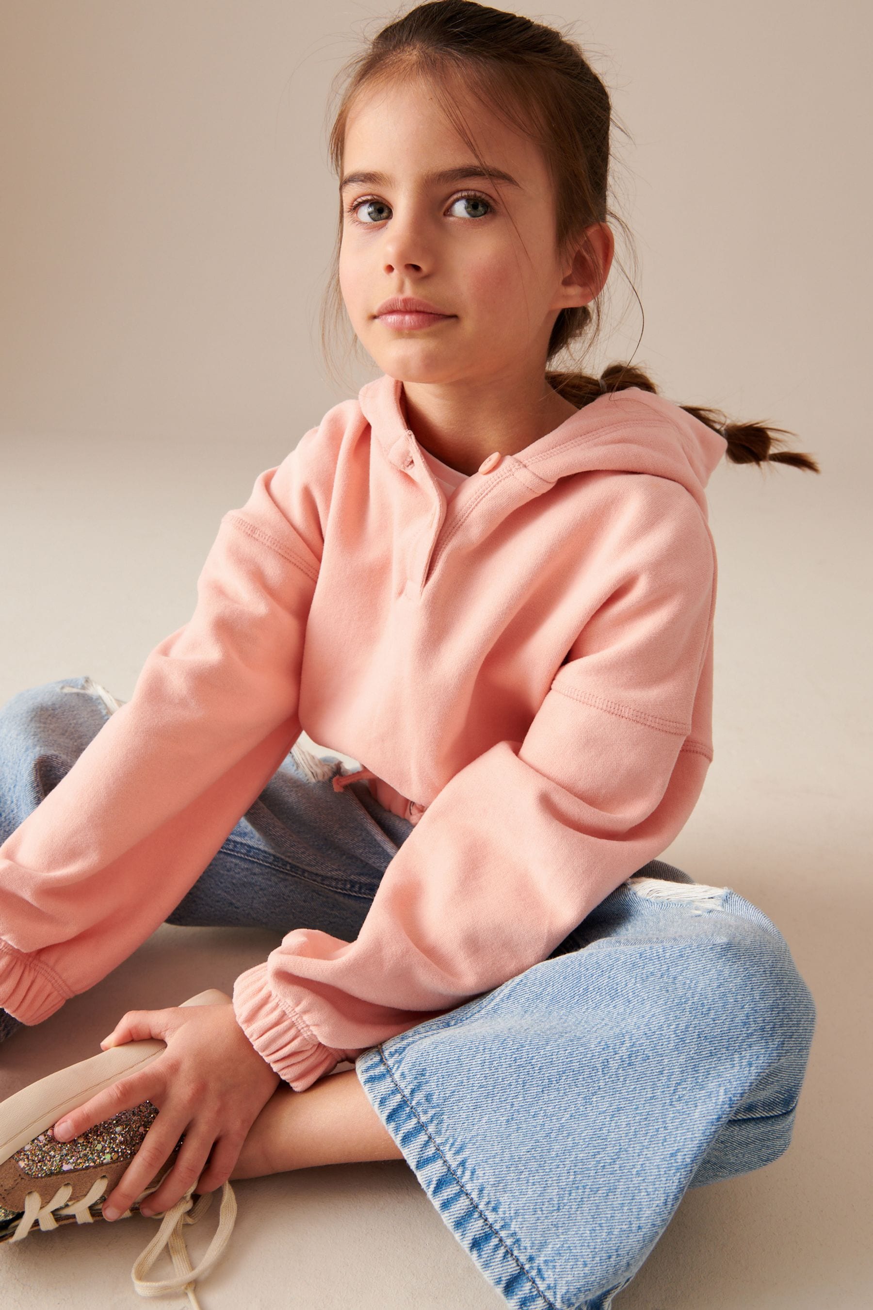 Peach Pink Cropped Hoodie (3-16yrs)