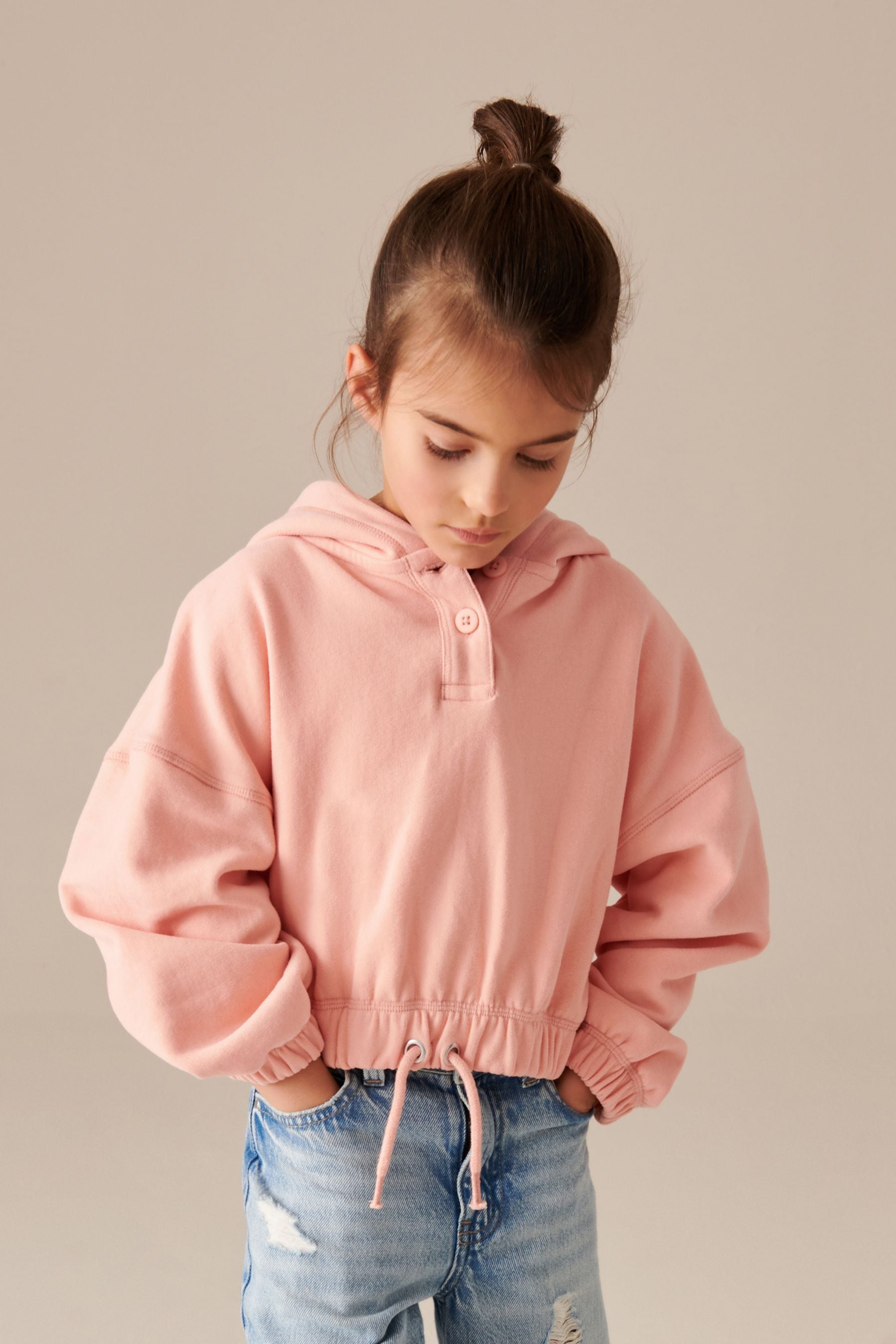 Peach Pink Cropped Hoodie (3-16yrs)