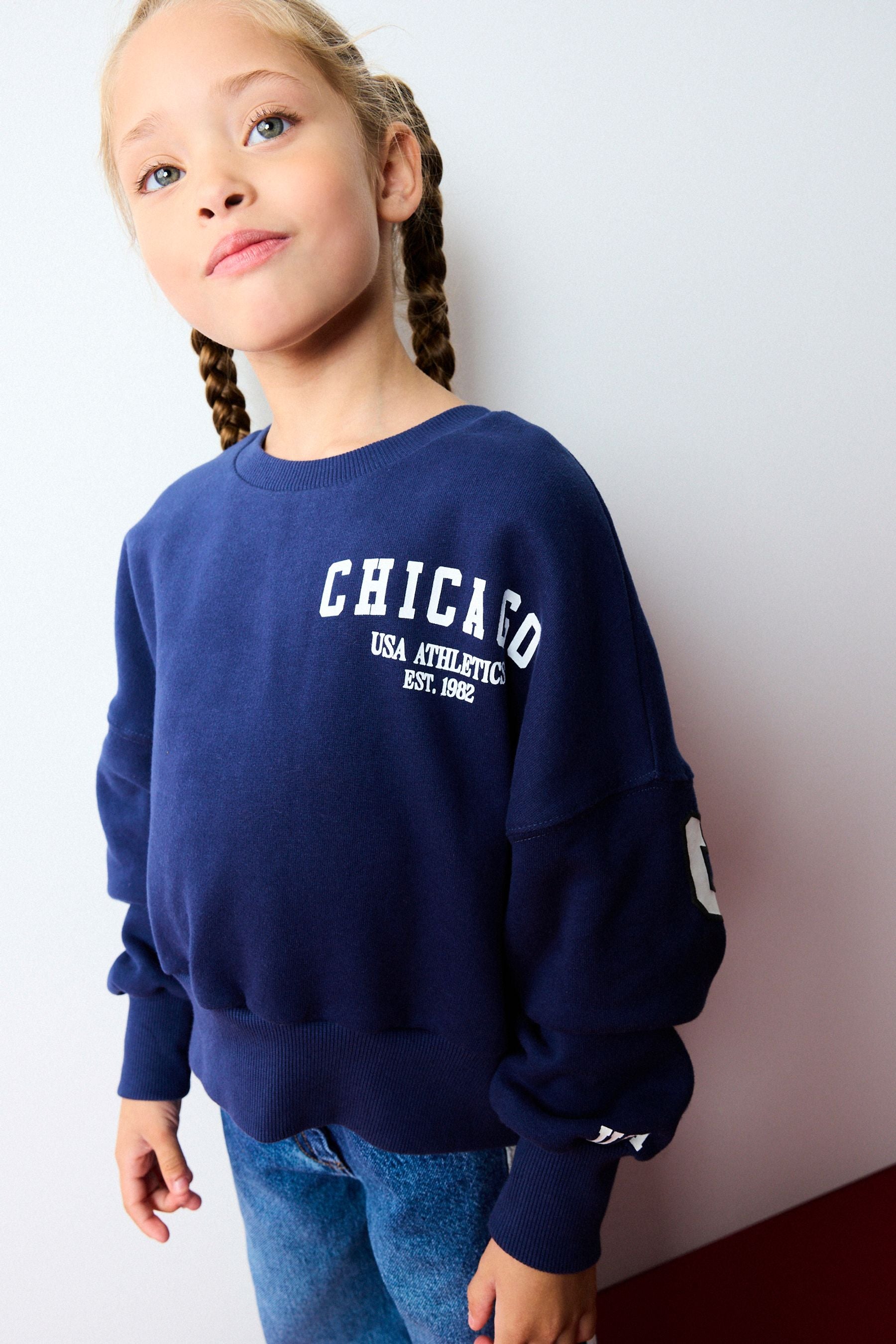 Navy Slogan Sweatshirt (3-16yrs)