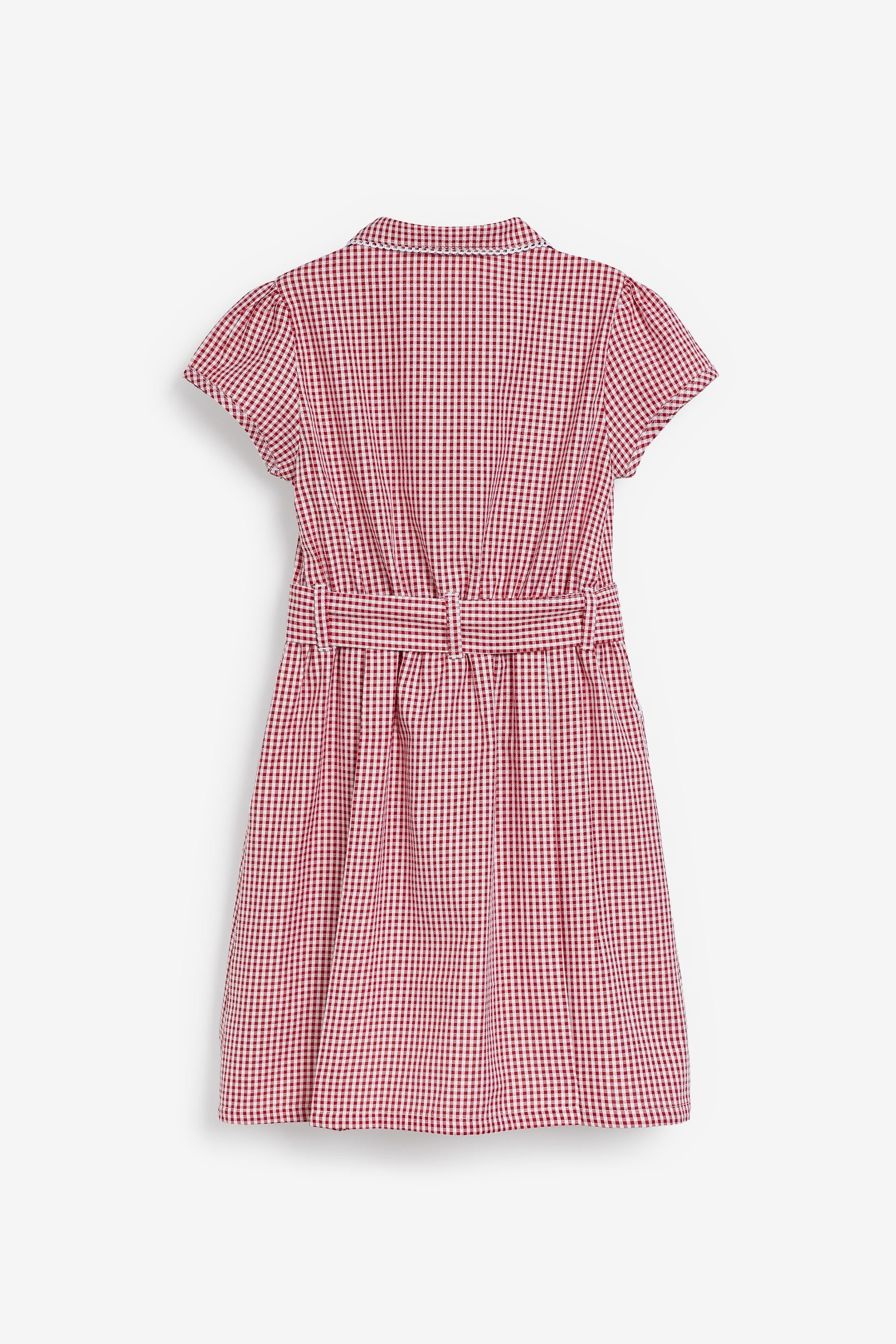 Red Gingham 100% Cotton Rich Belted School Dress With Scrunchie (3-14yrs)