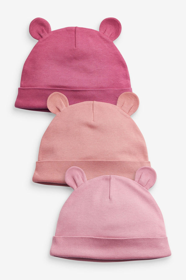 Pink 3 Pack Baby Beanie Hats (0-18mths)-<span style="color: #ff2a00;">Fawry</span>