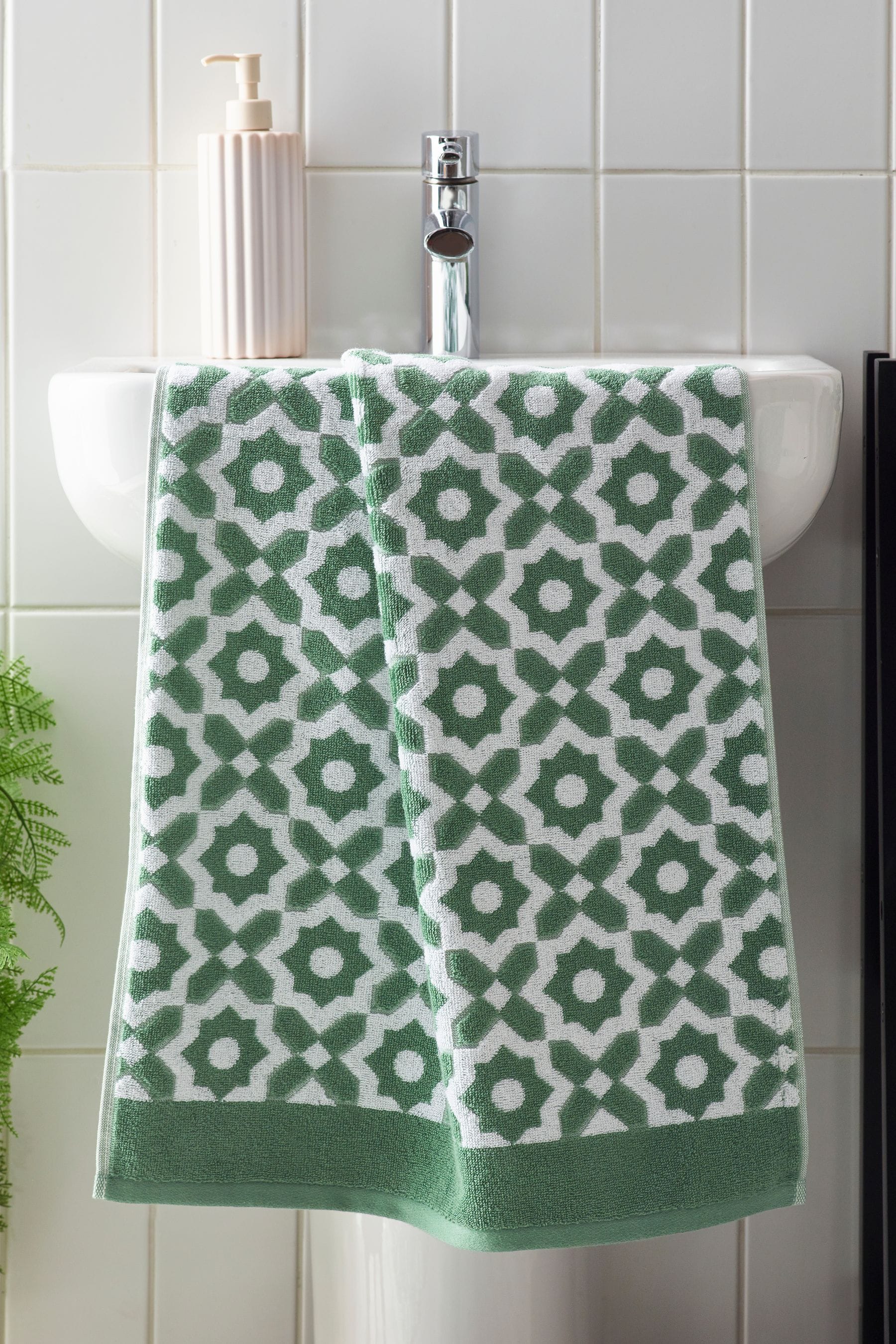 Green Tile Geo Towel 100% Cotton