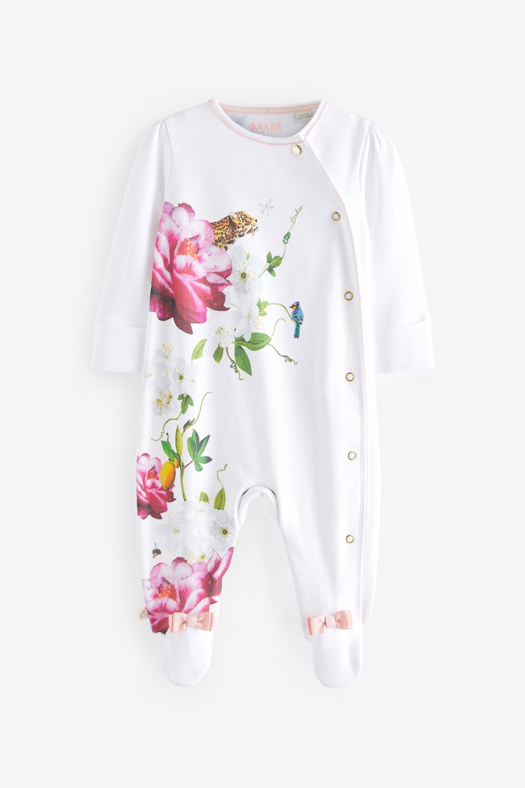 White Citrus Bloom Baker by Ted Baker Mirror Floral White Sleepsuit And Hat Set