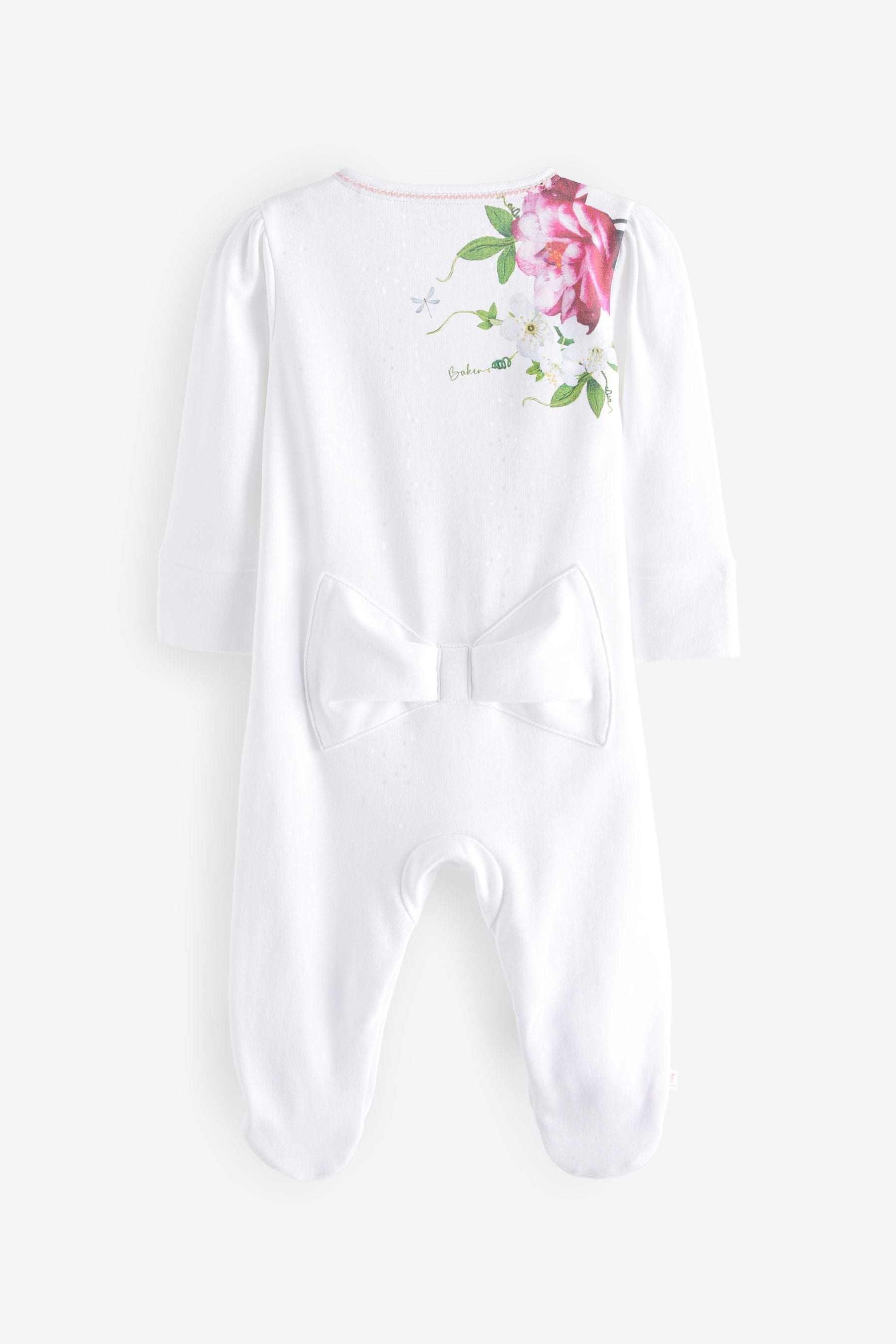 White Citrus Bloom Baker by Ted Baker Mirror Floral White Sleepsuit And Hat Set