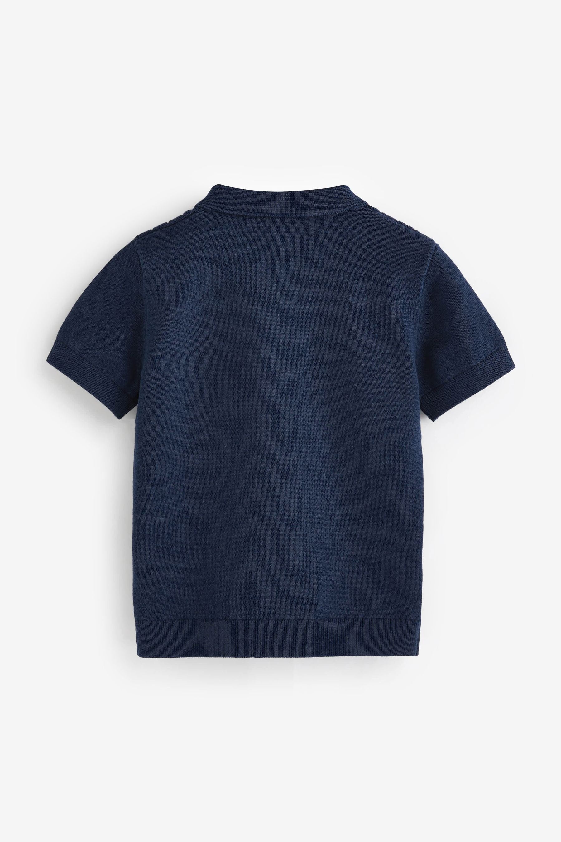 Navy Polo Short Sleeve Zip Neck 100% Cotton Sweater (3mths-7yrs)