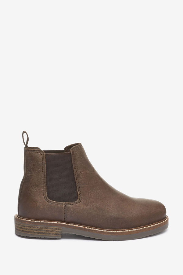 Brown Warm Lined Leather Chelsea Boots