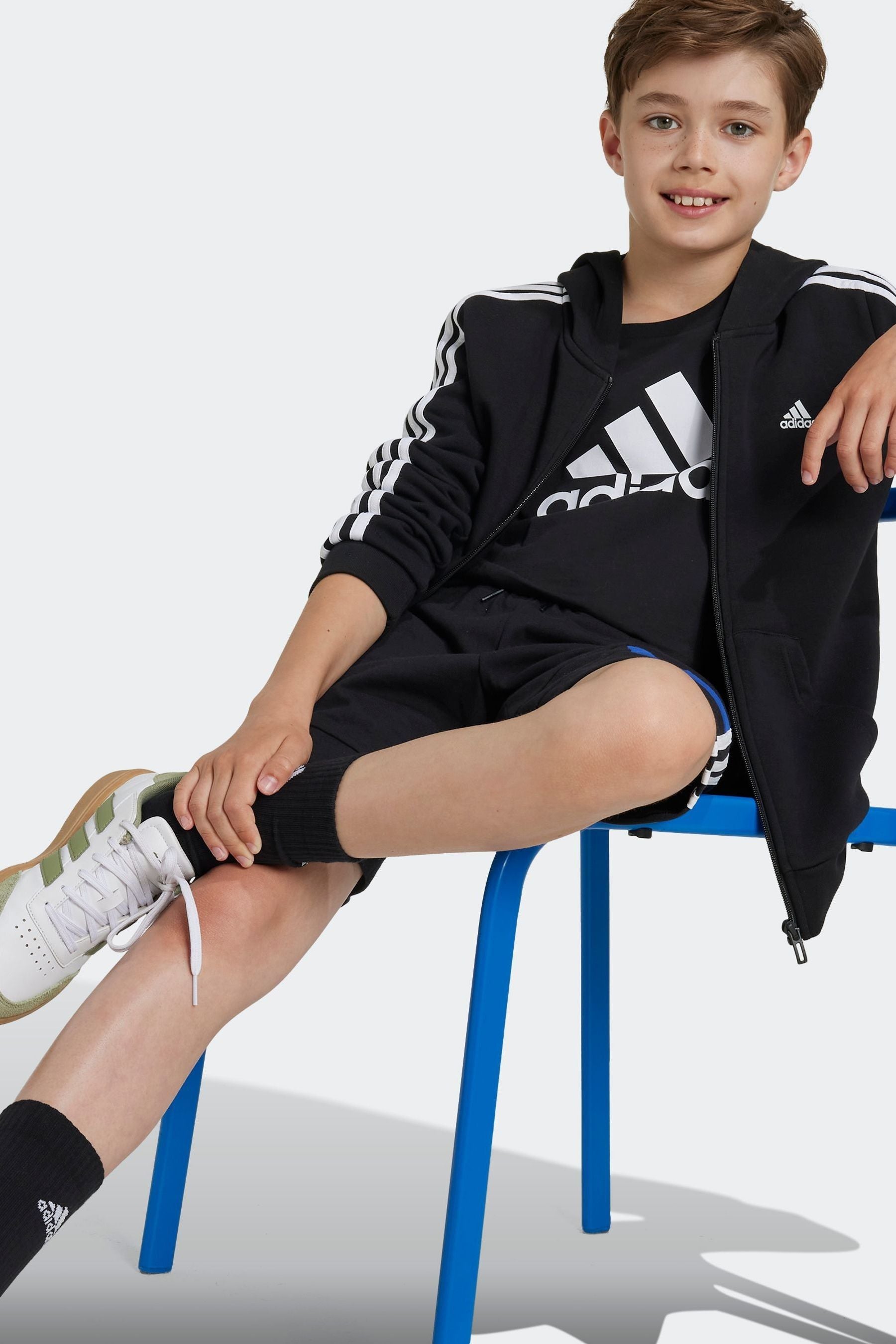 adidas Black Kids 100% Cotton Colorblock Shorts