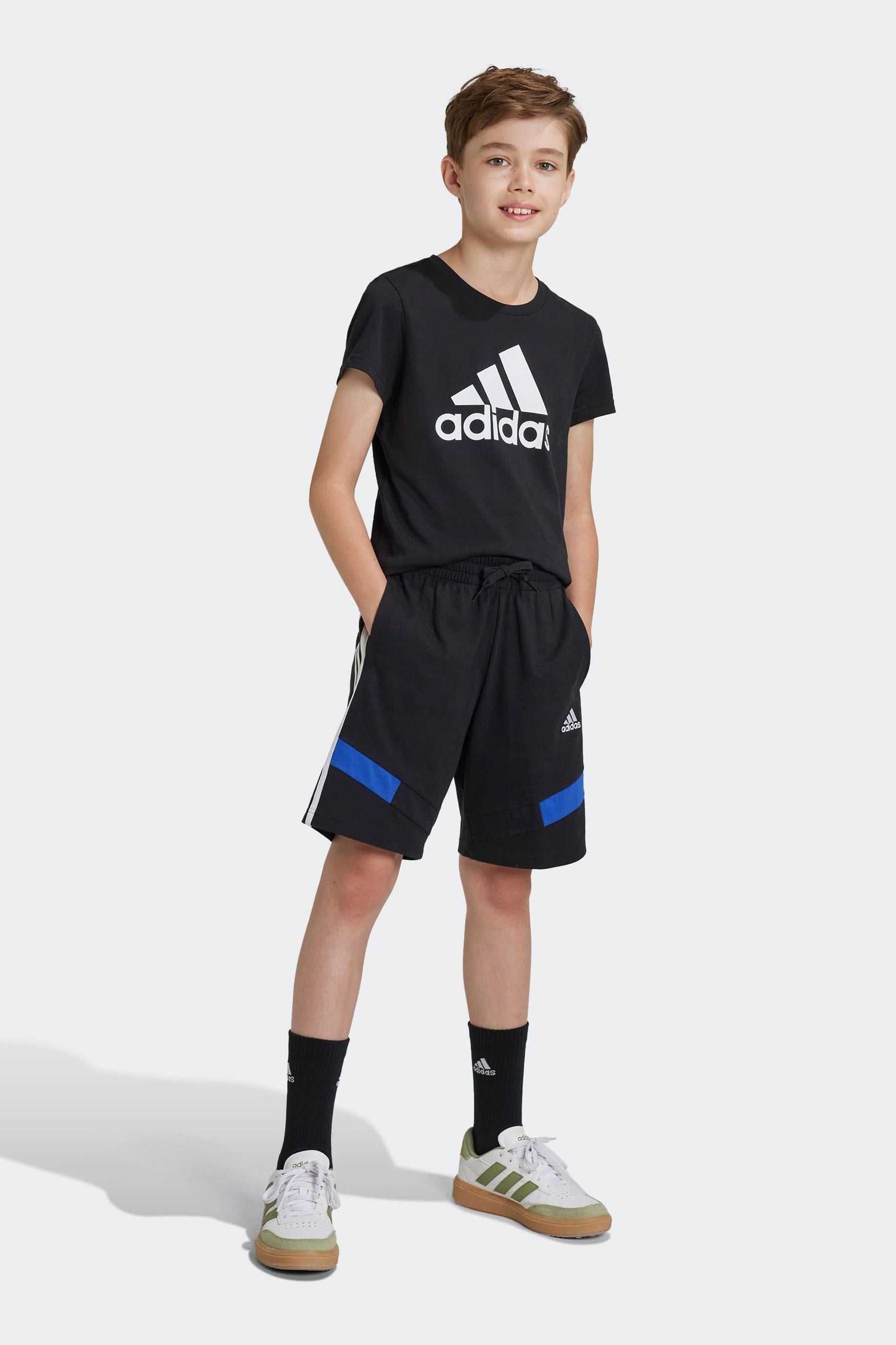 adidas Black Kids 100% Cotton Colorblock Shorts