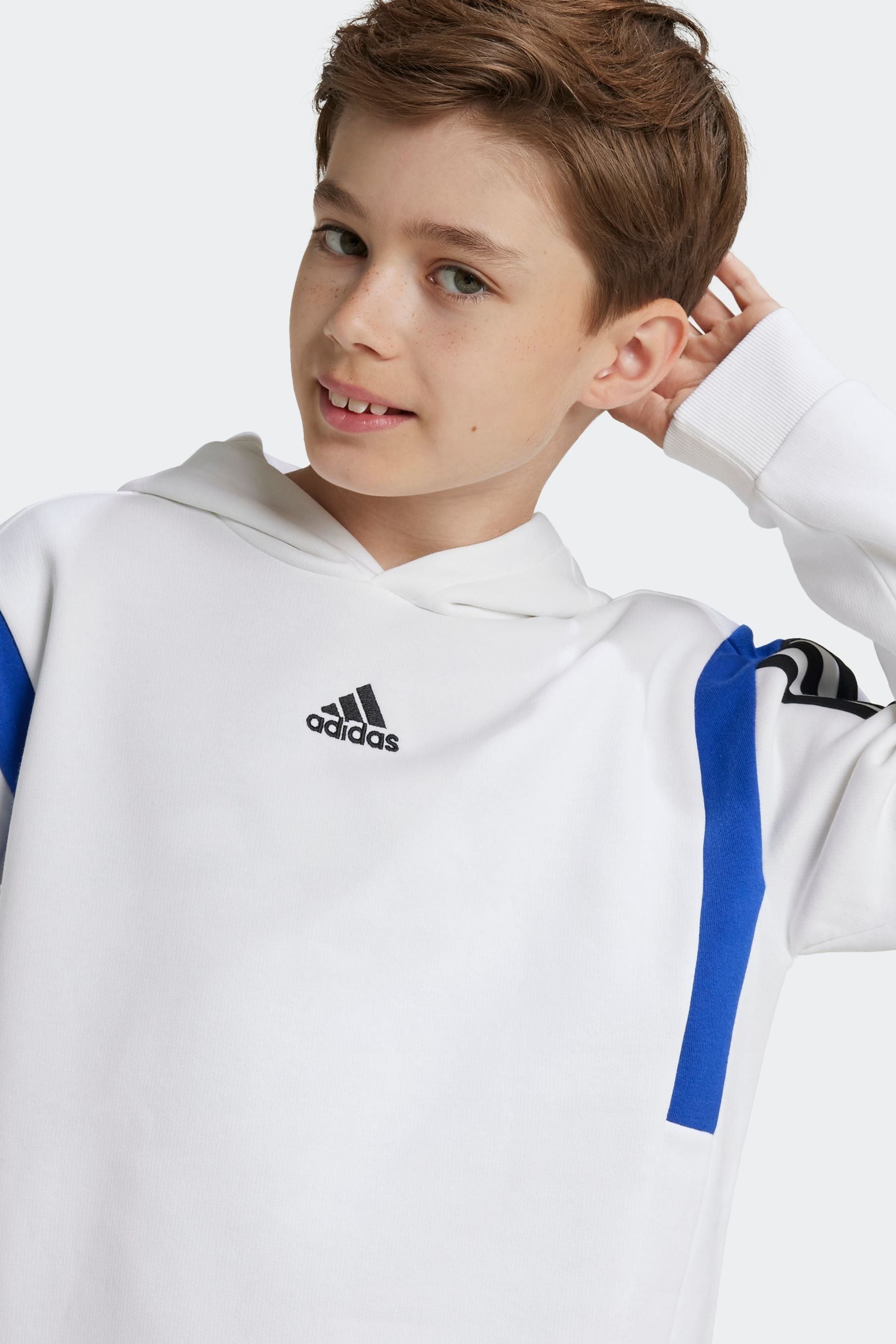 adidas White Kids Colorblock Hoodie