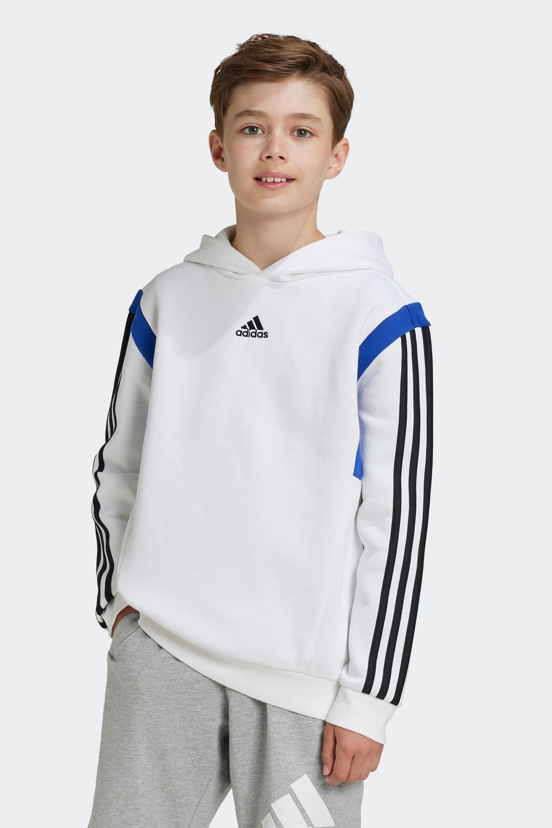 adidas White Kids Colorblock Hoodie