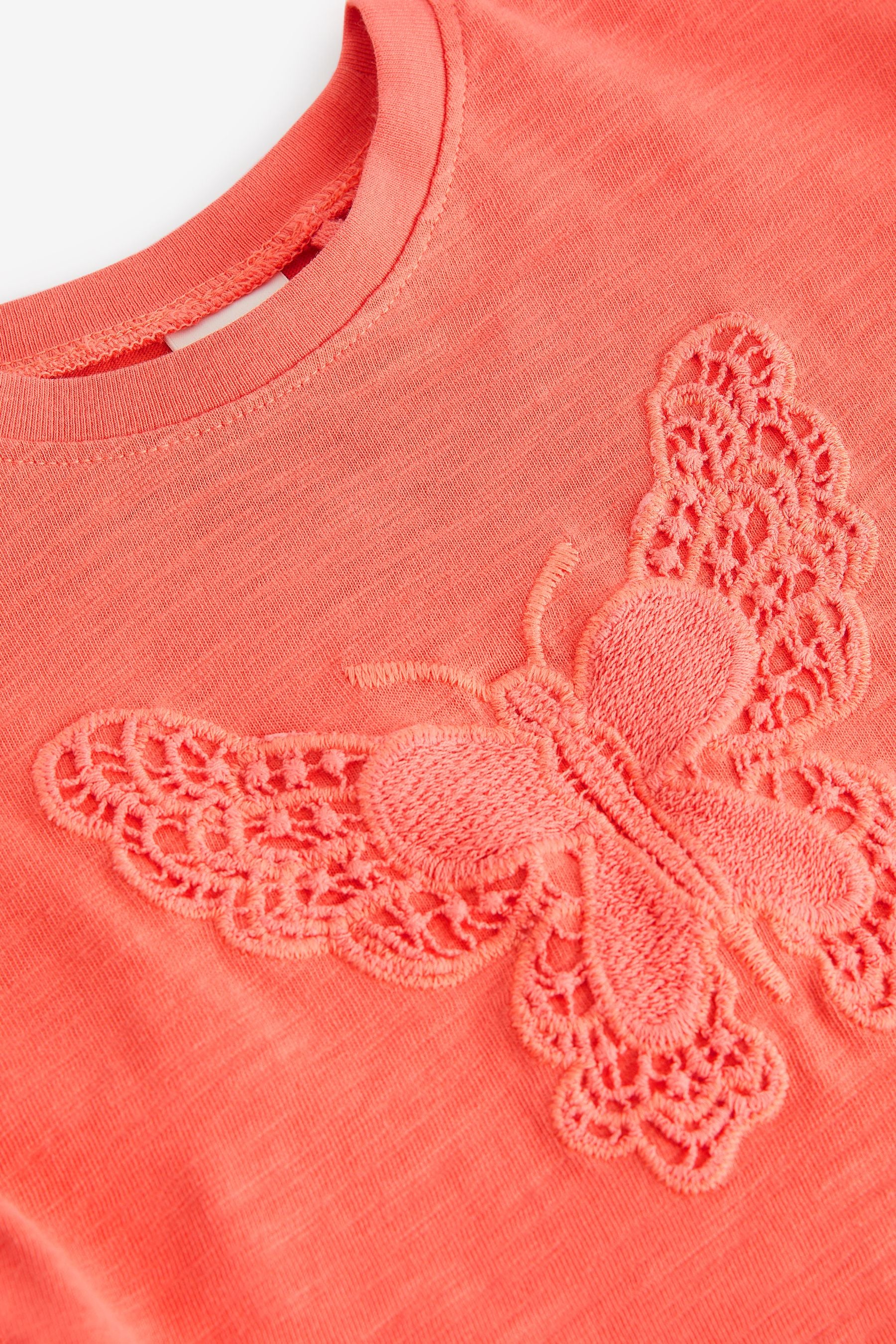 Coral Pink Crochet Butterfly 100% Cotton T-Shirt (3mths-7yrs)