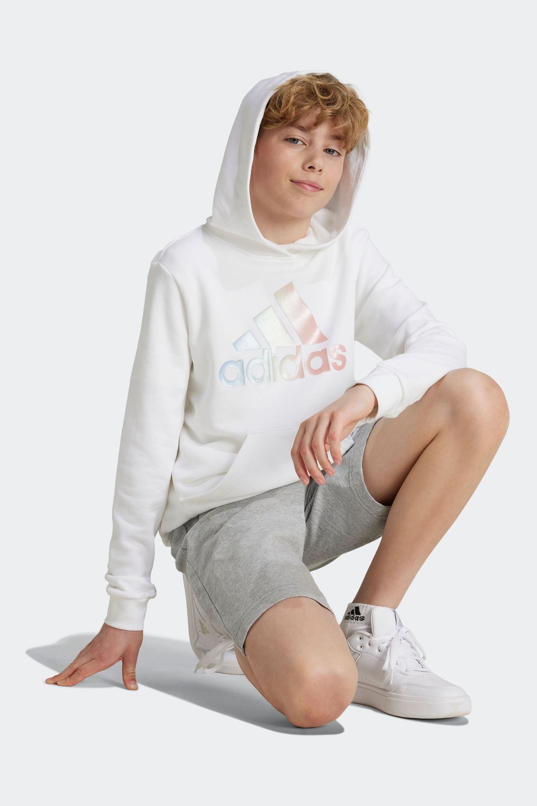 adidas White Kids Metallic Print Hoodie