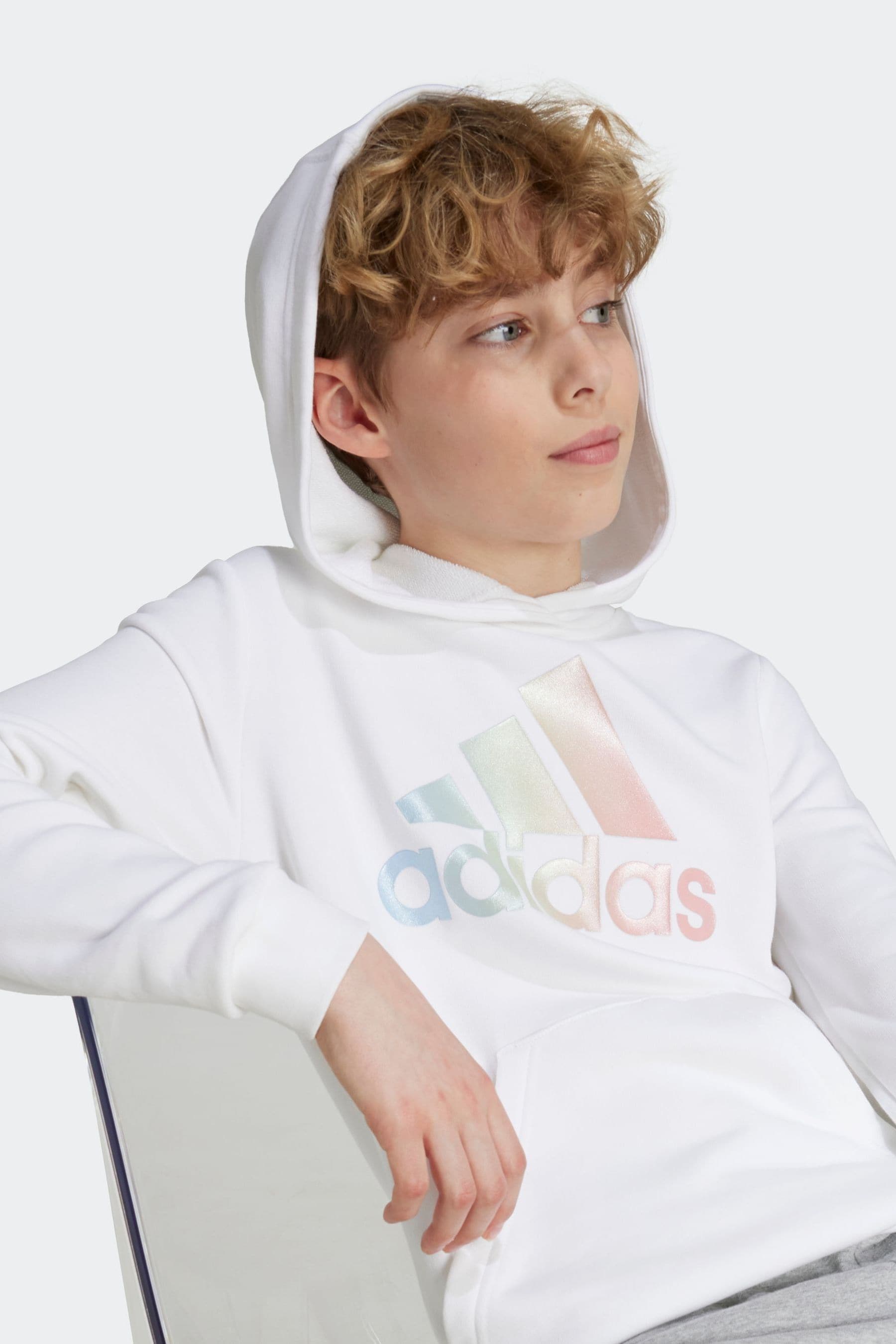 adidas White Kids Metallic Print Hoodie