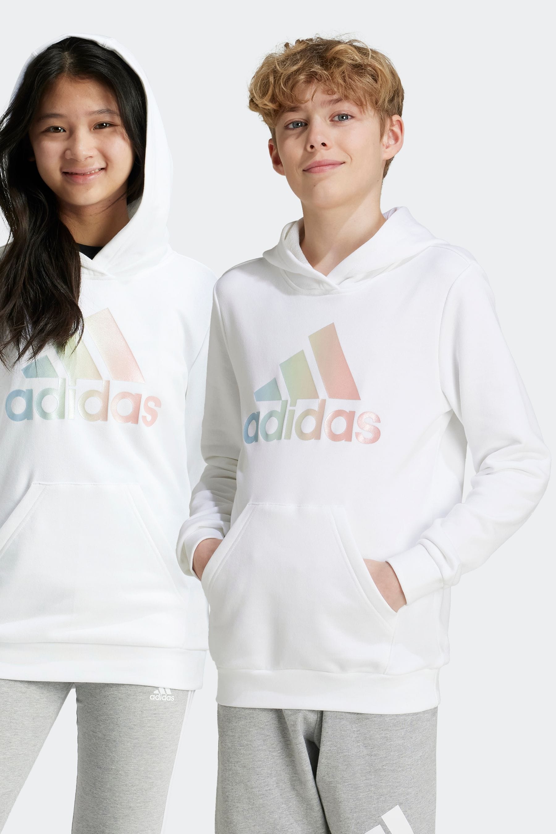 adidas White Kids Metallic Print Hoodie