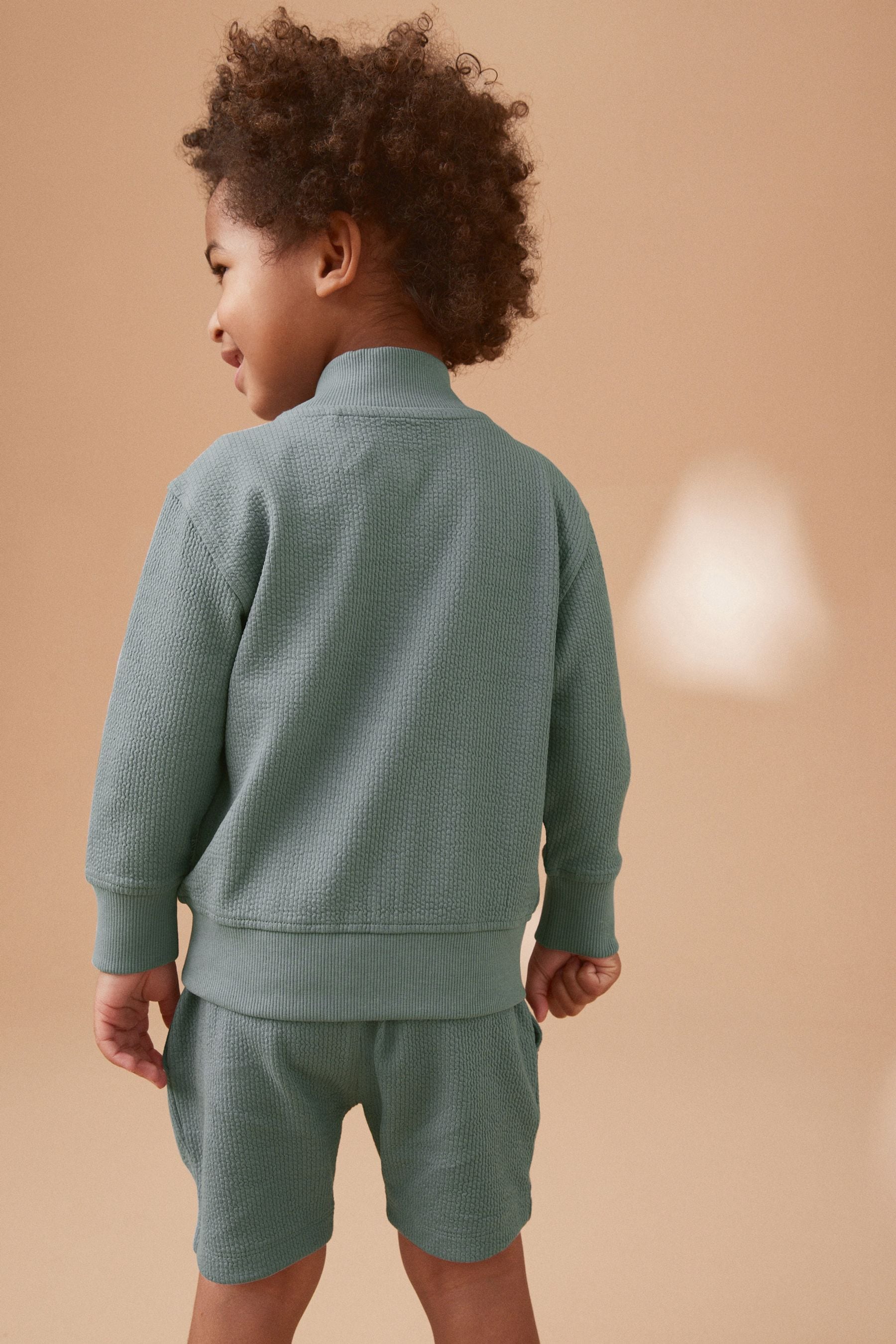 Teal Blue Zip Through Jersey Bomber Jacket And Shorts Set (3mths-7yrs)