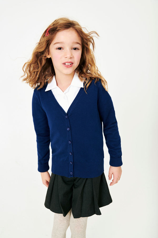 Blue Cotton Rich School V-Neck Cardigan (3-16yrs)