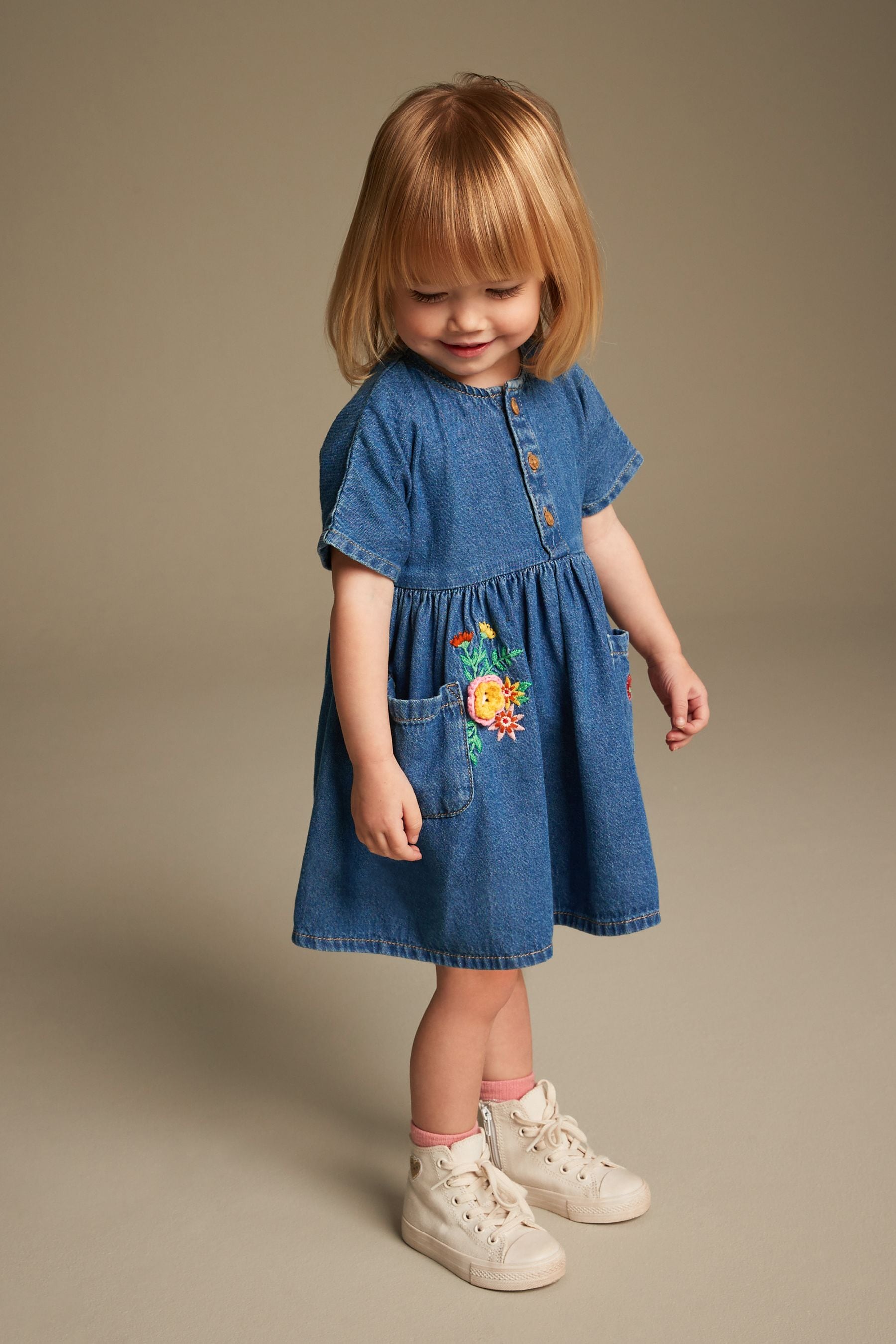 Blue Denim Embroidered Relaxed 100% Cotton Dress (3mths-8yrs)