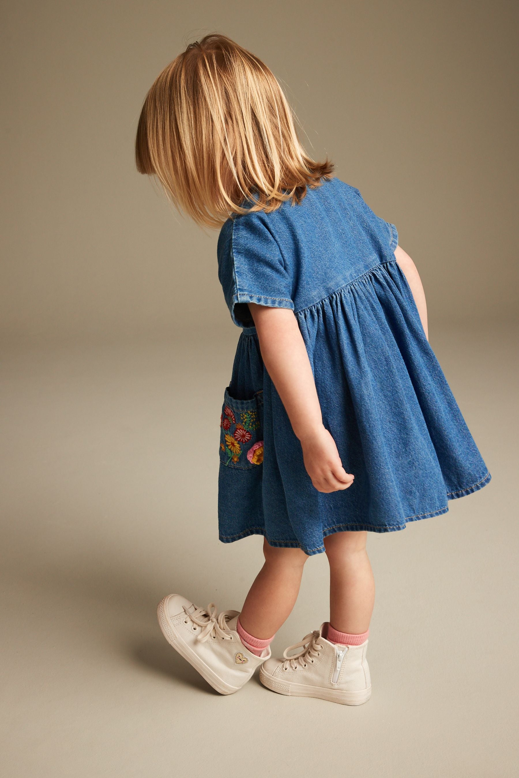 Blue Denim Embroidered Relaxed 100% Cotton Dress (3mths-8yrs)