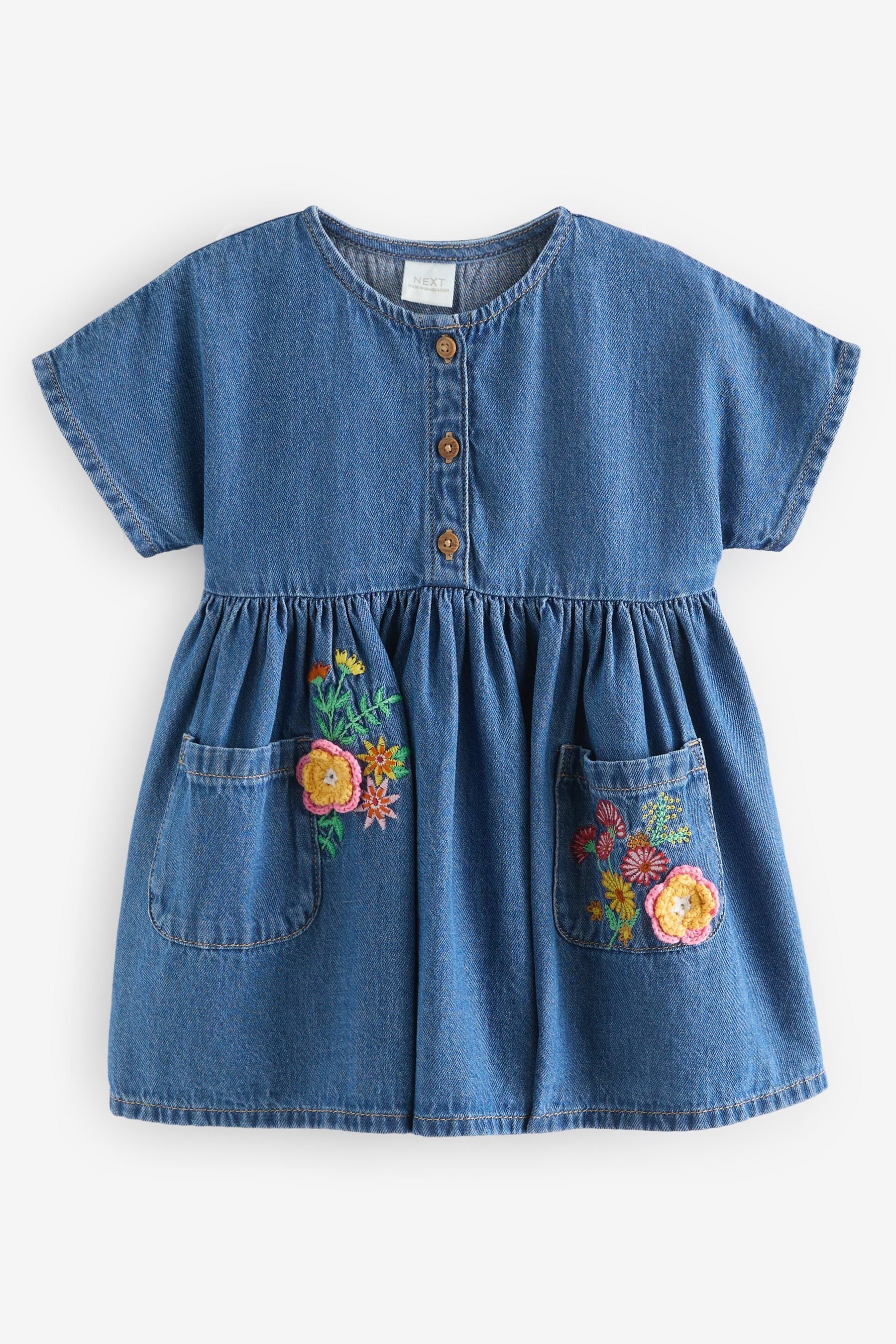 Blue Denim Embroidered Relaxed 100% Cotton Dress (3mths-8yrs)