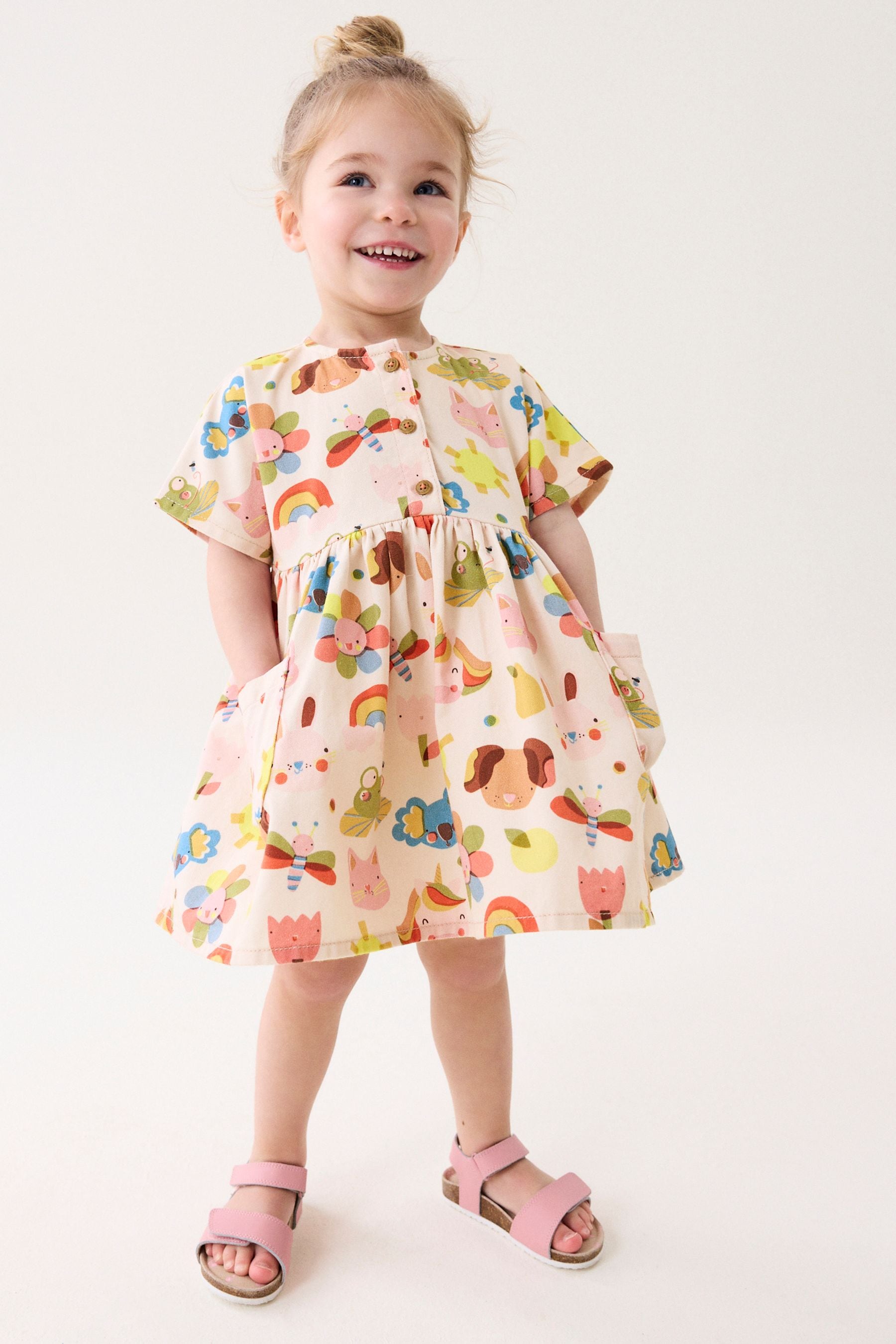 Pink Printed Relaxed 100% Cotton Dress (3mths-8yrs)