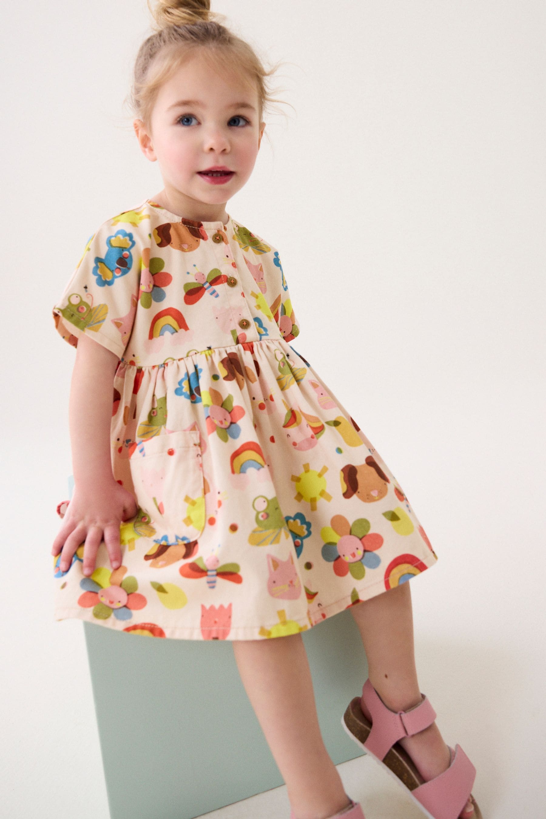 Pink Printed Relaxed 100% Cotton Dress (3mths-8yrs)