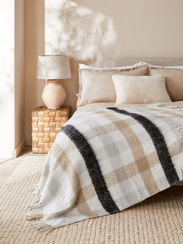 Natural Check Wool Blend Throw