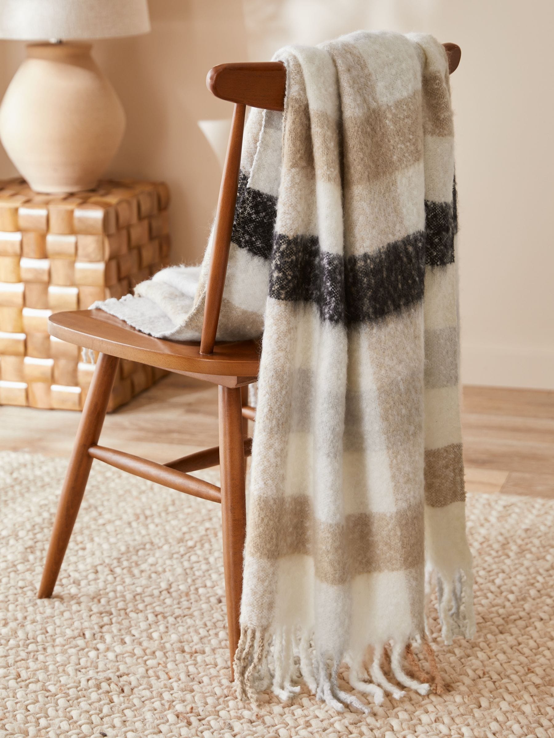 Natural Check Wool Blend Throw