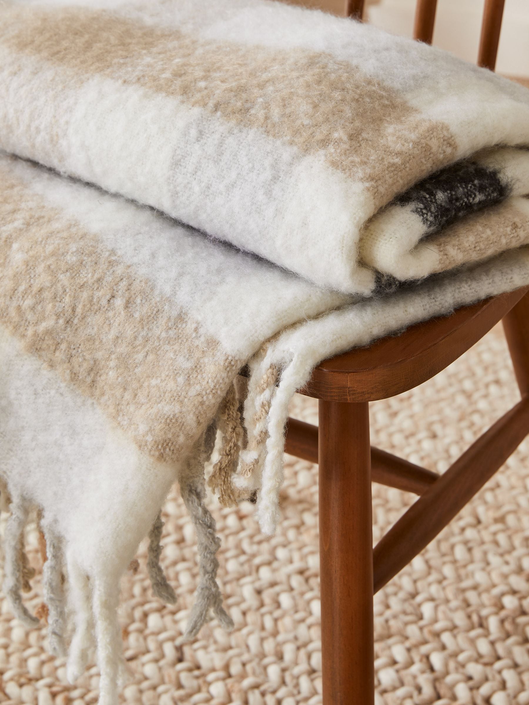 Natural Check Wool Blend Throw