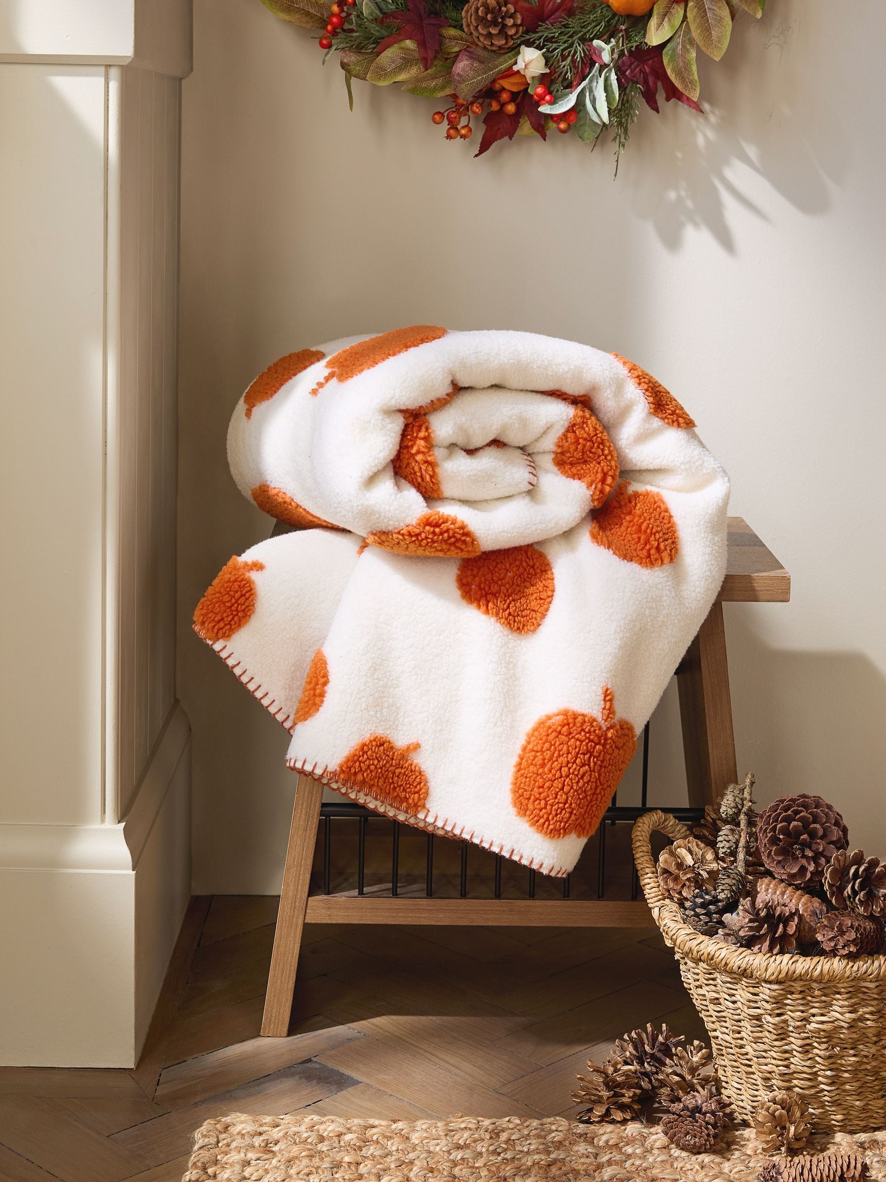 Orange Autumn Pumpkin Sherpa Fleece Throw