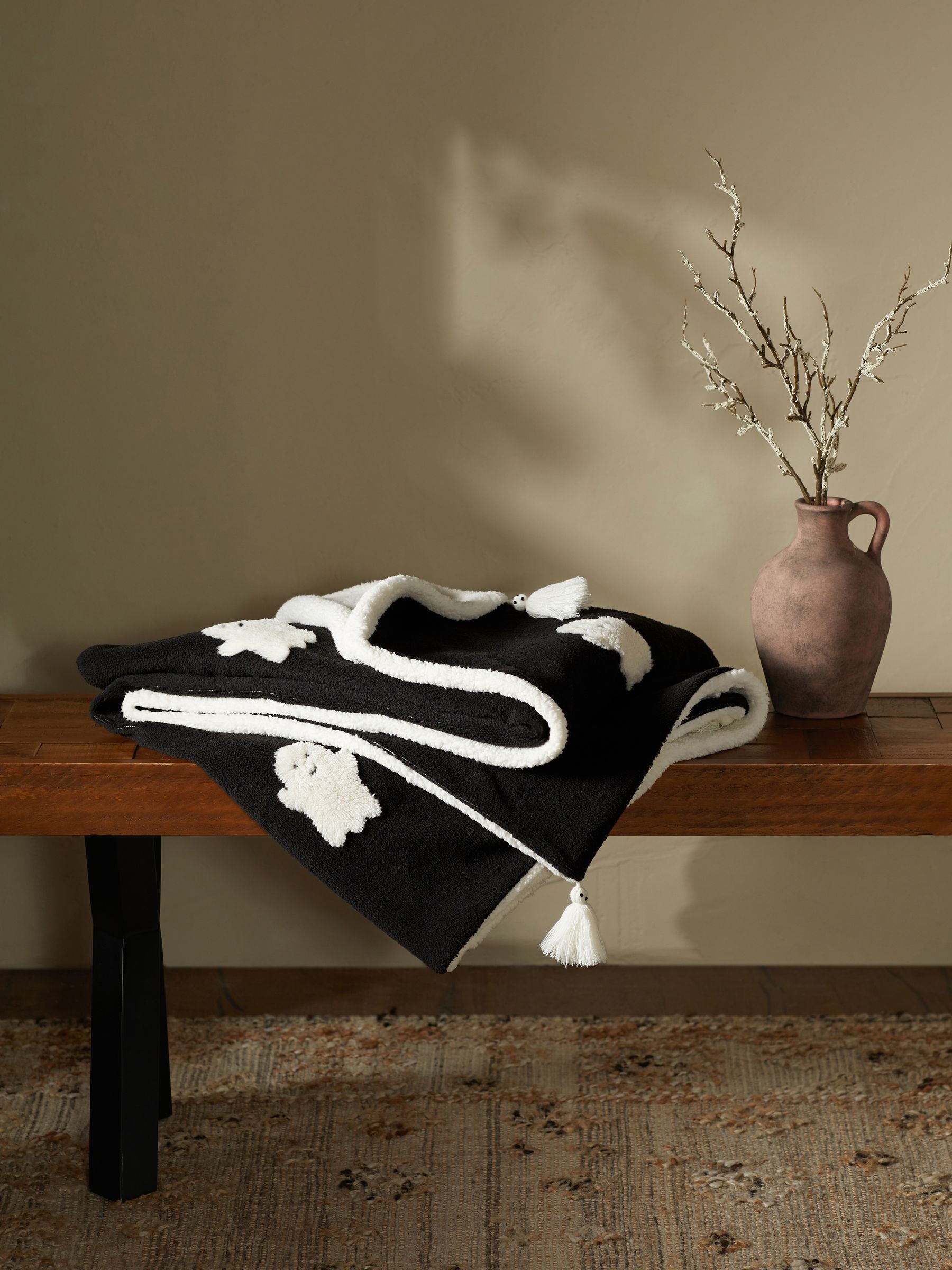 Black/White Halloween Ghost Fleece Throw