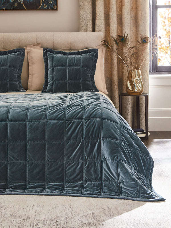 Blue Lustre Velvet Bedspread