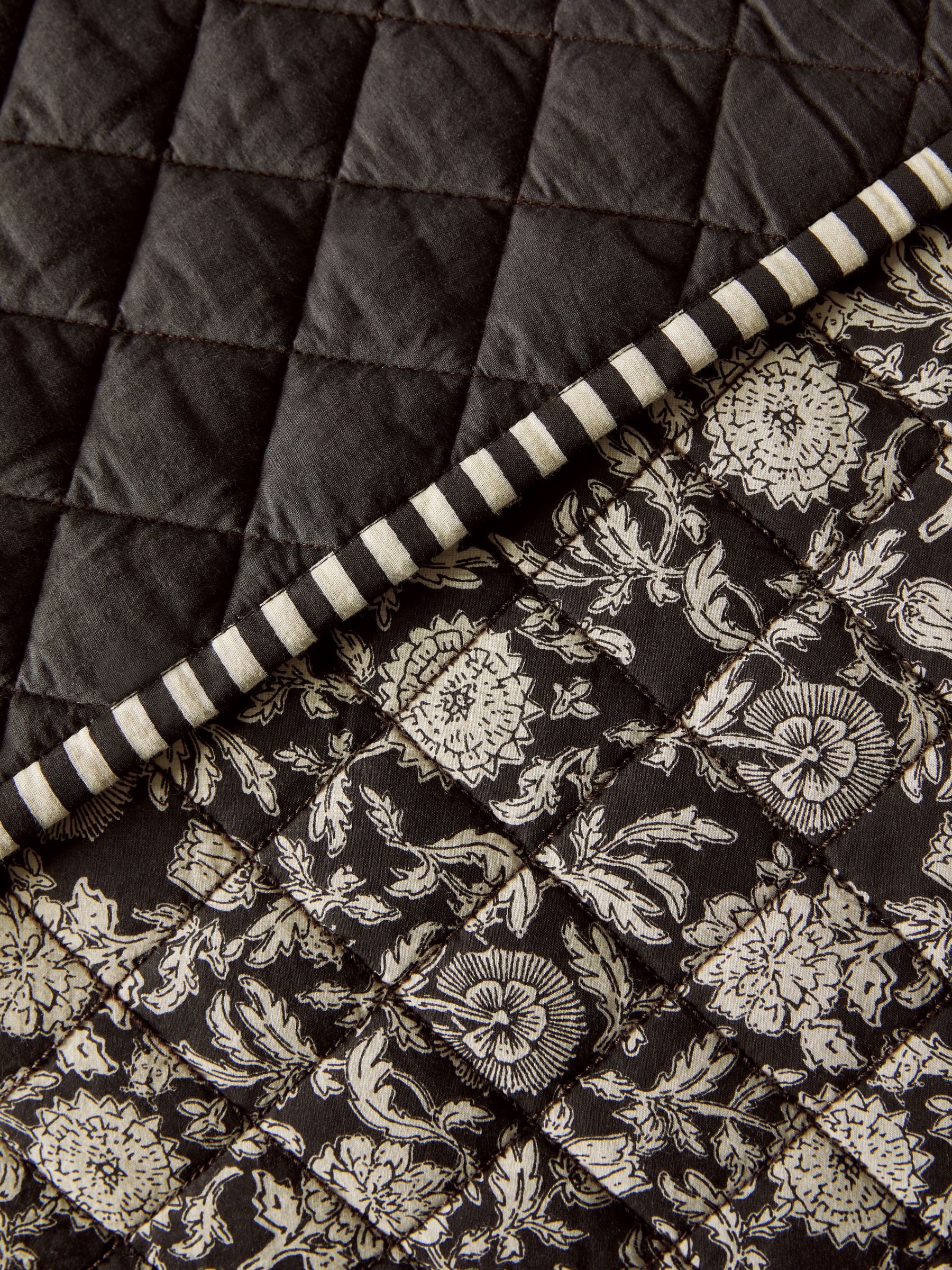 Black/White Woodblock Floral Bedspread