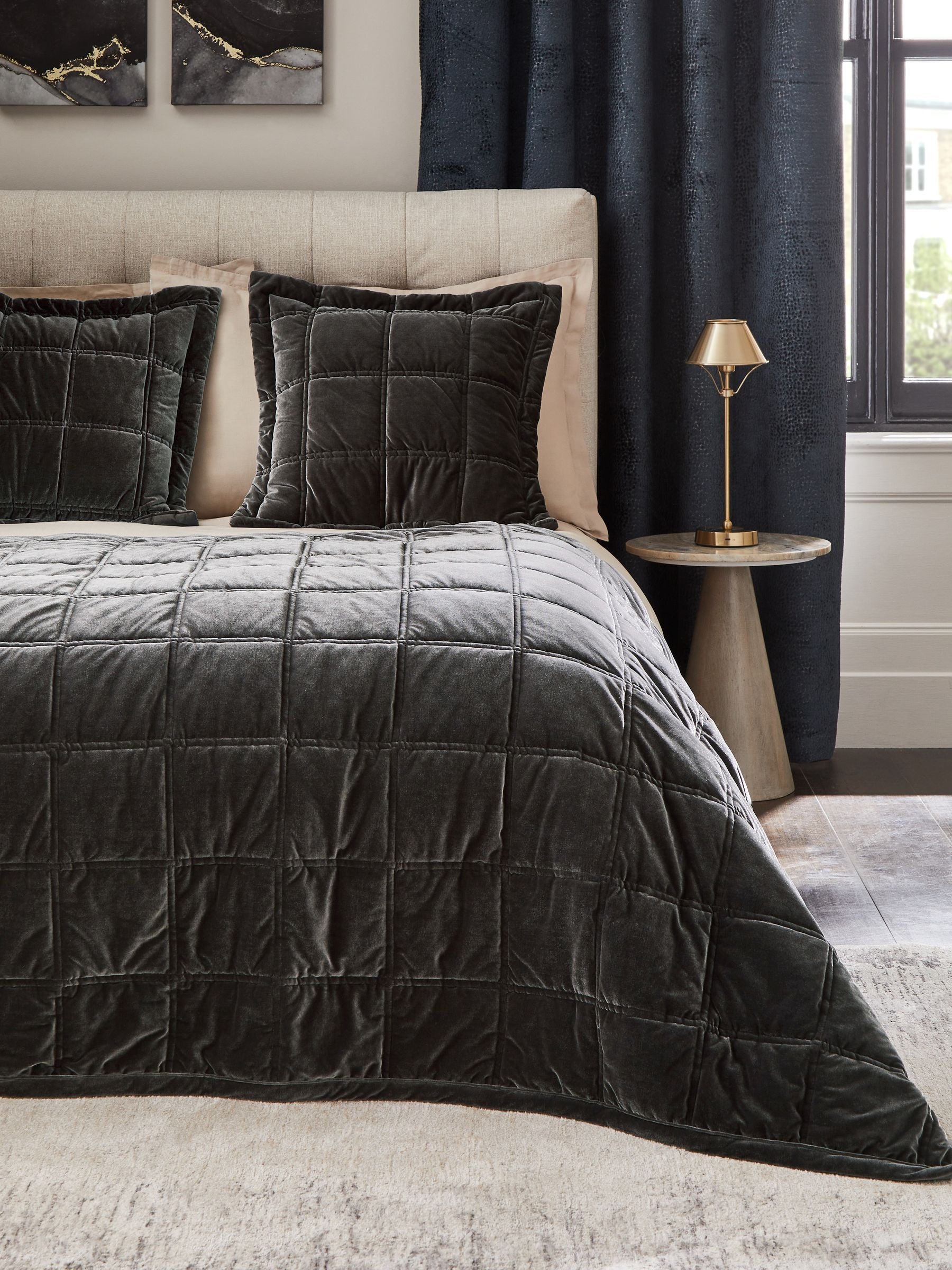 Charcoal Grey Lustre Velvet Bedspread