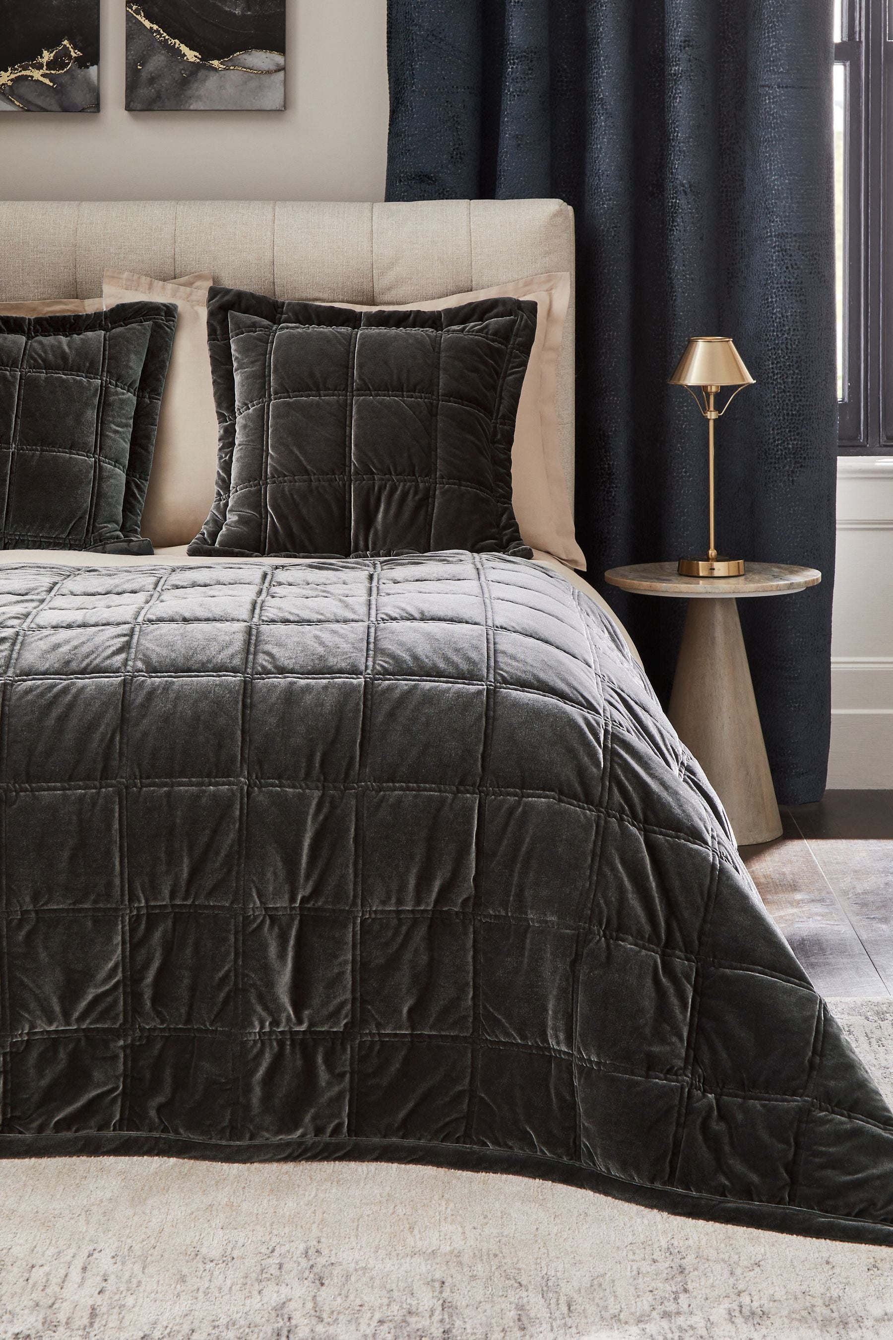 Charcoal Grey Lustre Velvet Bedspread