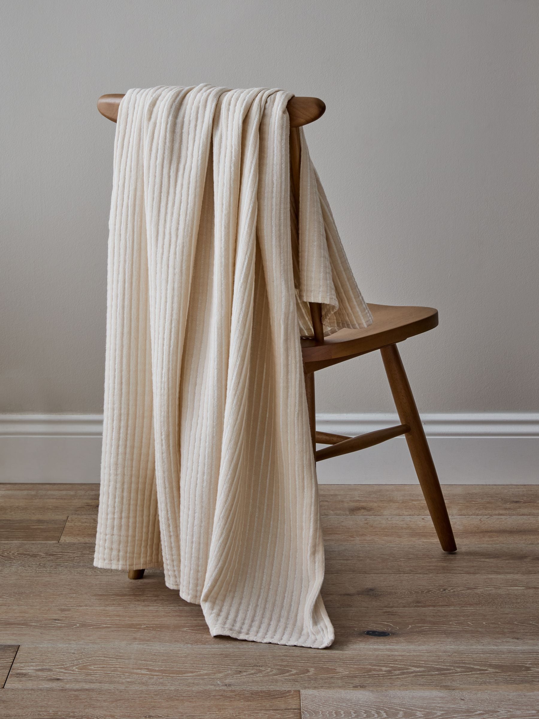 Greige Muslin Stripe 100% Cotton Throw