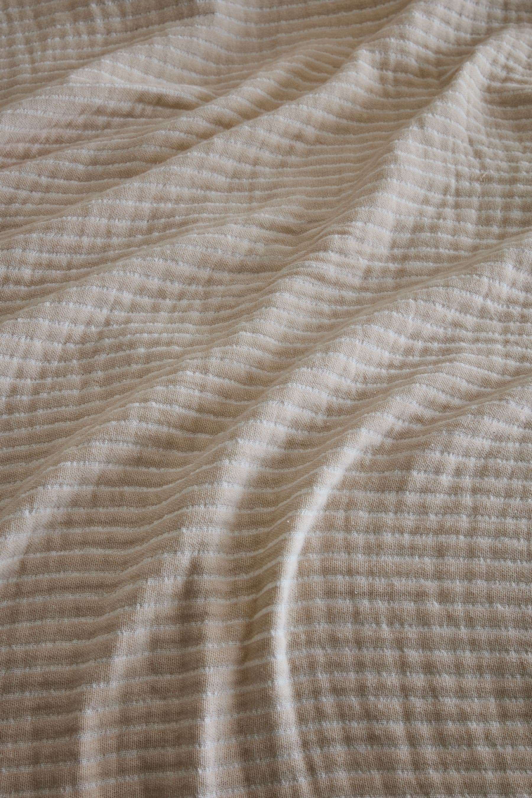 Greige Muslin Stripe 100% Cotton Throw