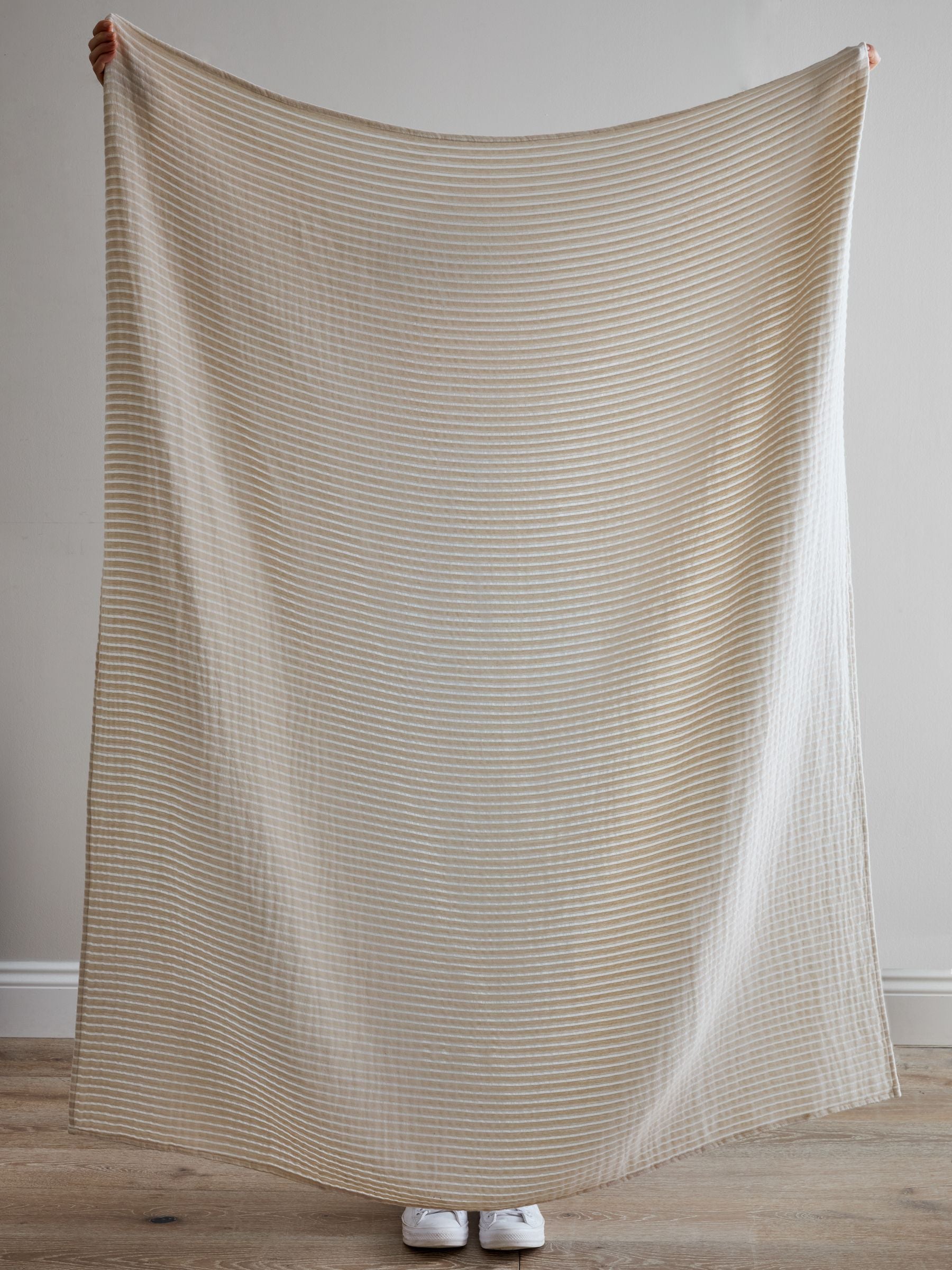 Greige Muslin Stripe 100% Cotton Throw