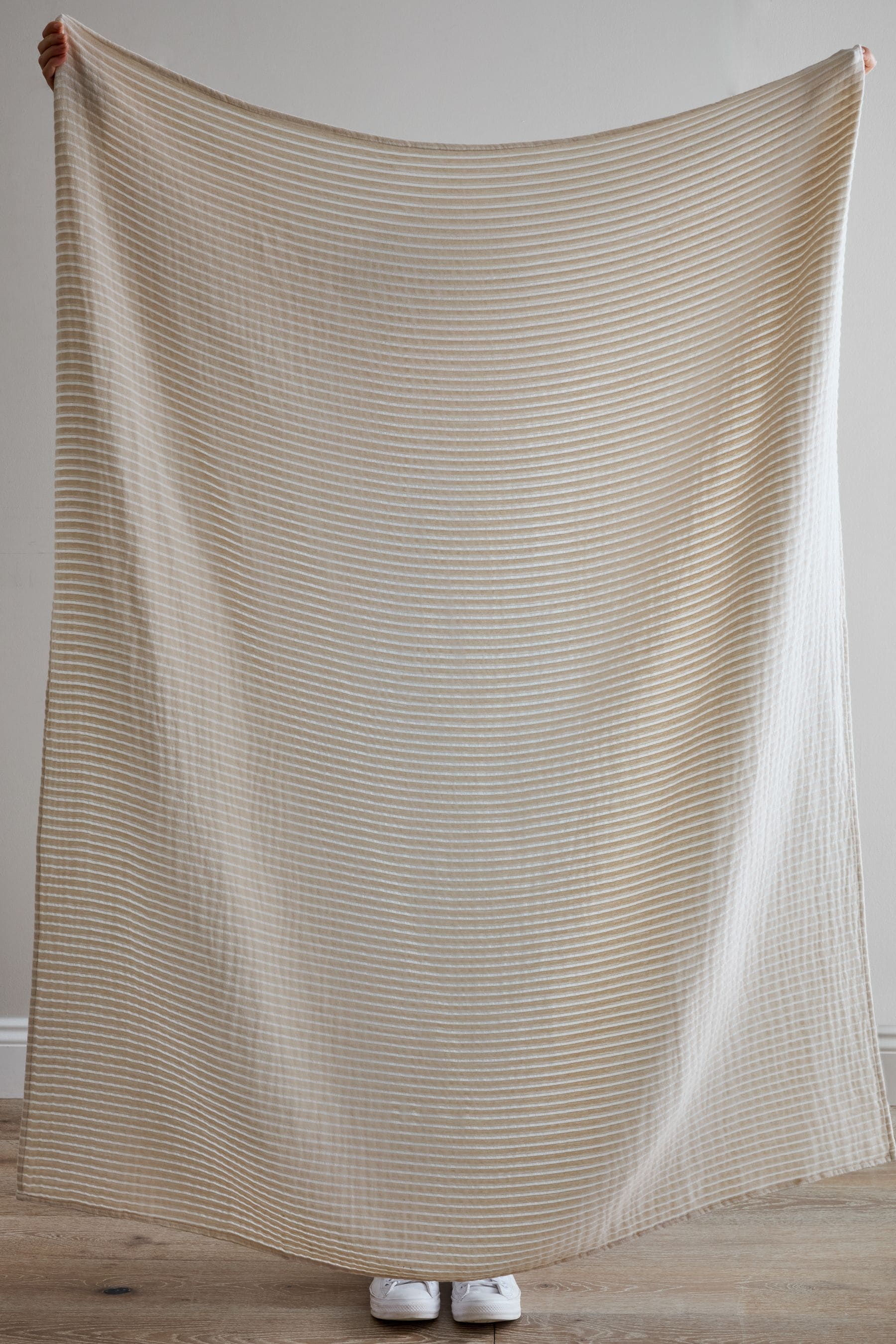 Greige Muslin Stripe 100% Cotton Throw