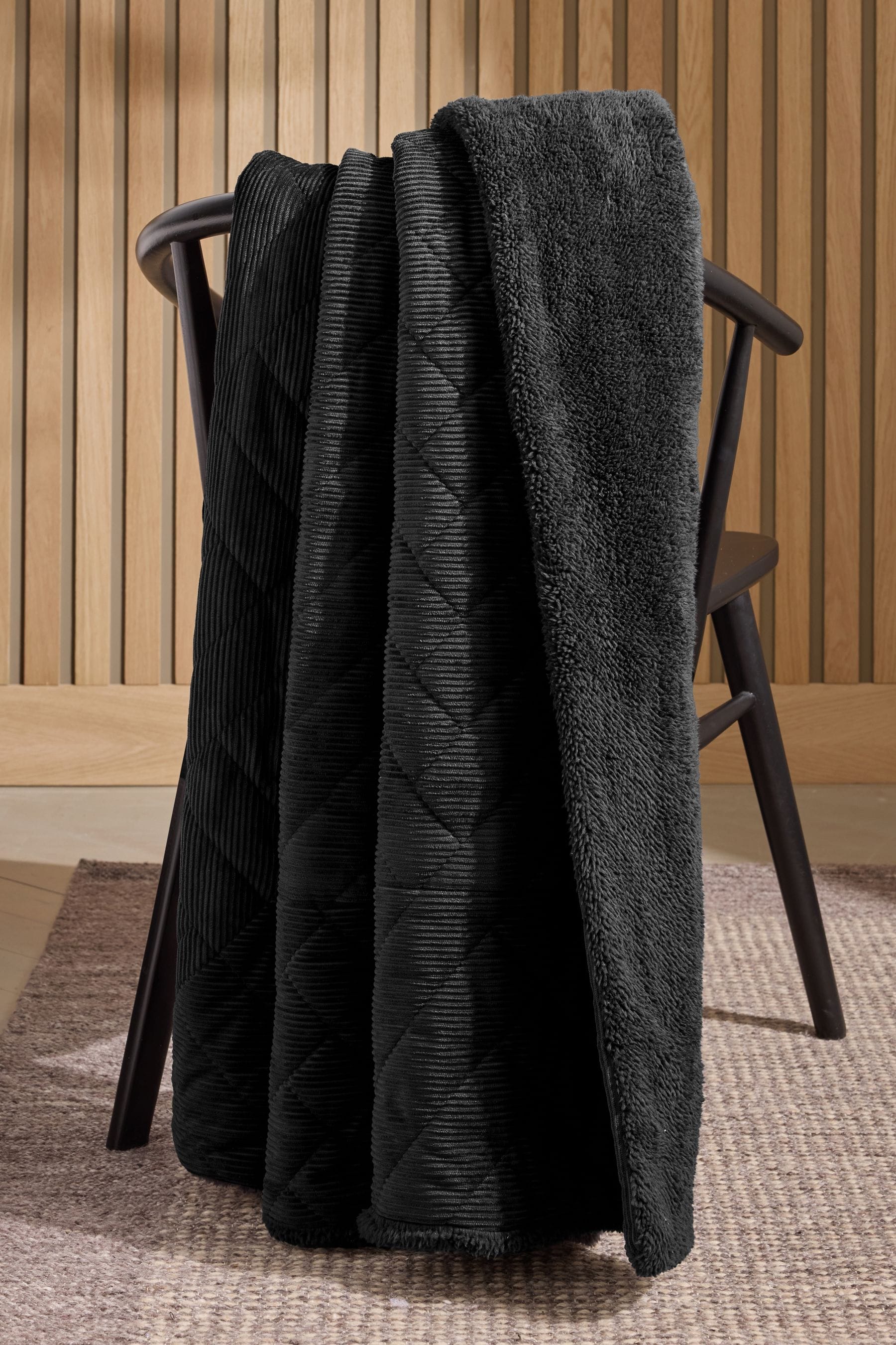 Charcoal Grey Quilted Cord Sherpa Reverse Throw